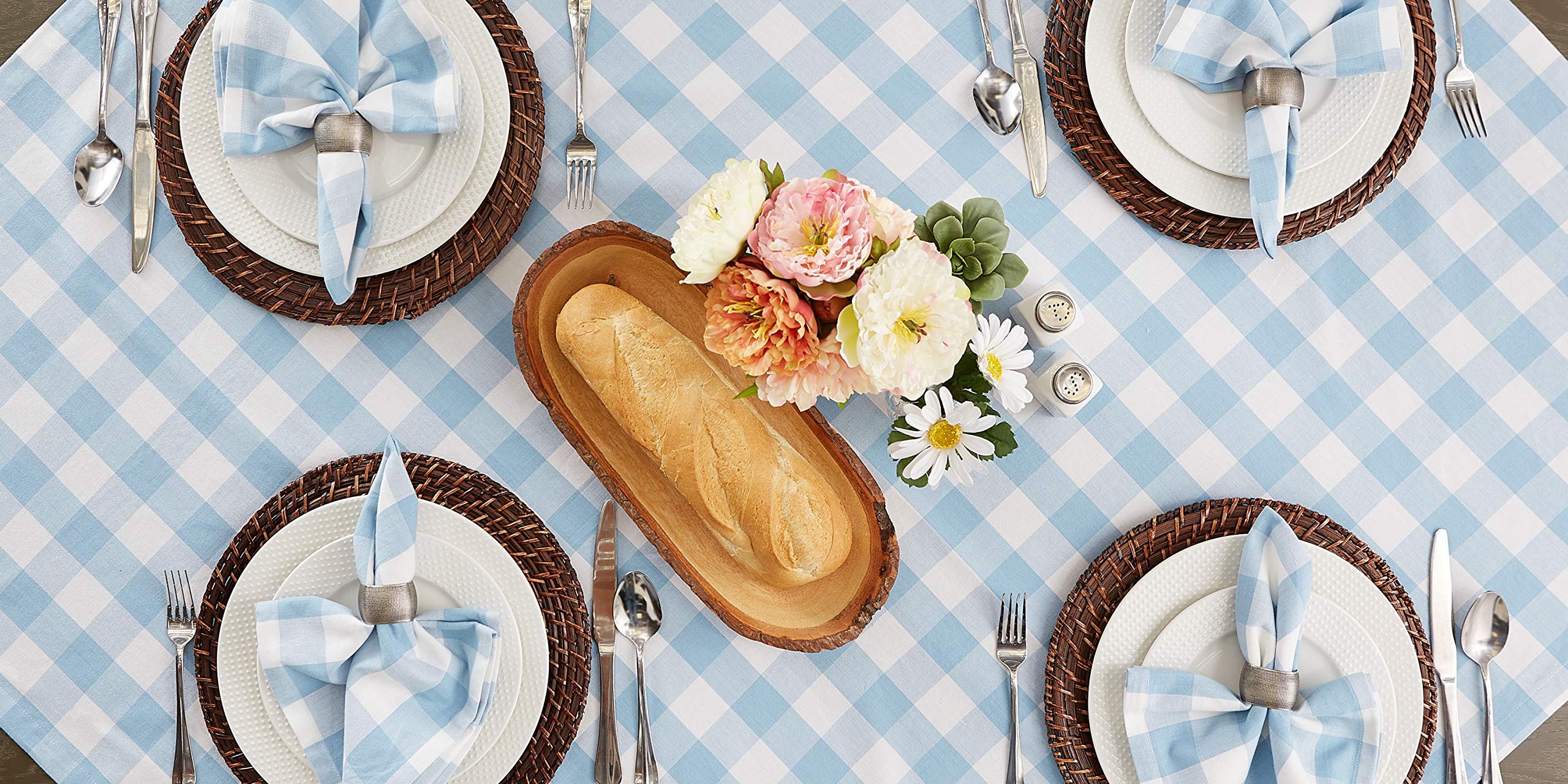 DII Light Blue Buffalo Check Tablecoth 60x84