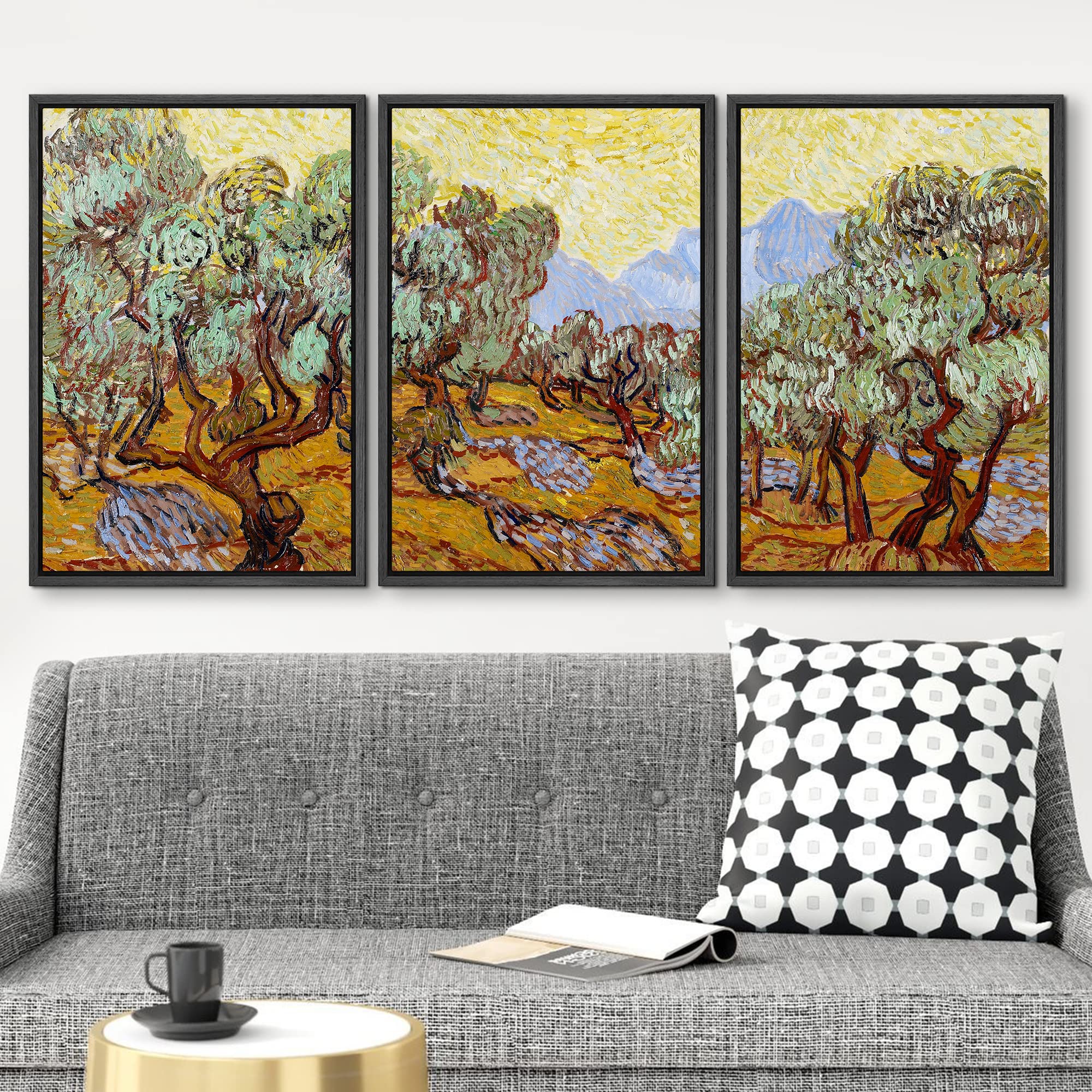 Wall26 Framed Canvas Print Wall Art Set Olive Trees By Vincent Van Gogh Nature Wilderness Illustrations Fine Art Relax/Calm Mult