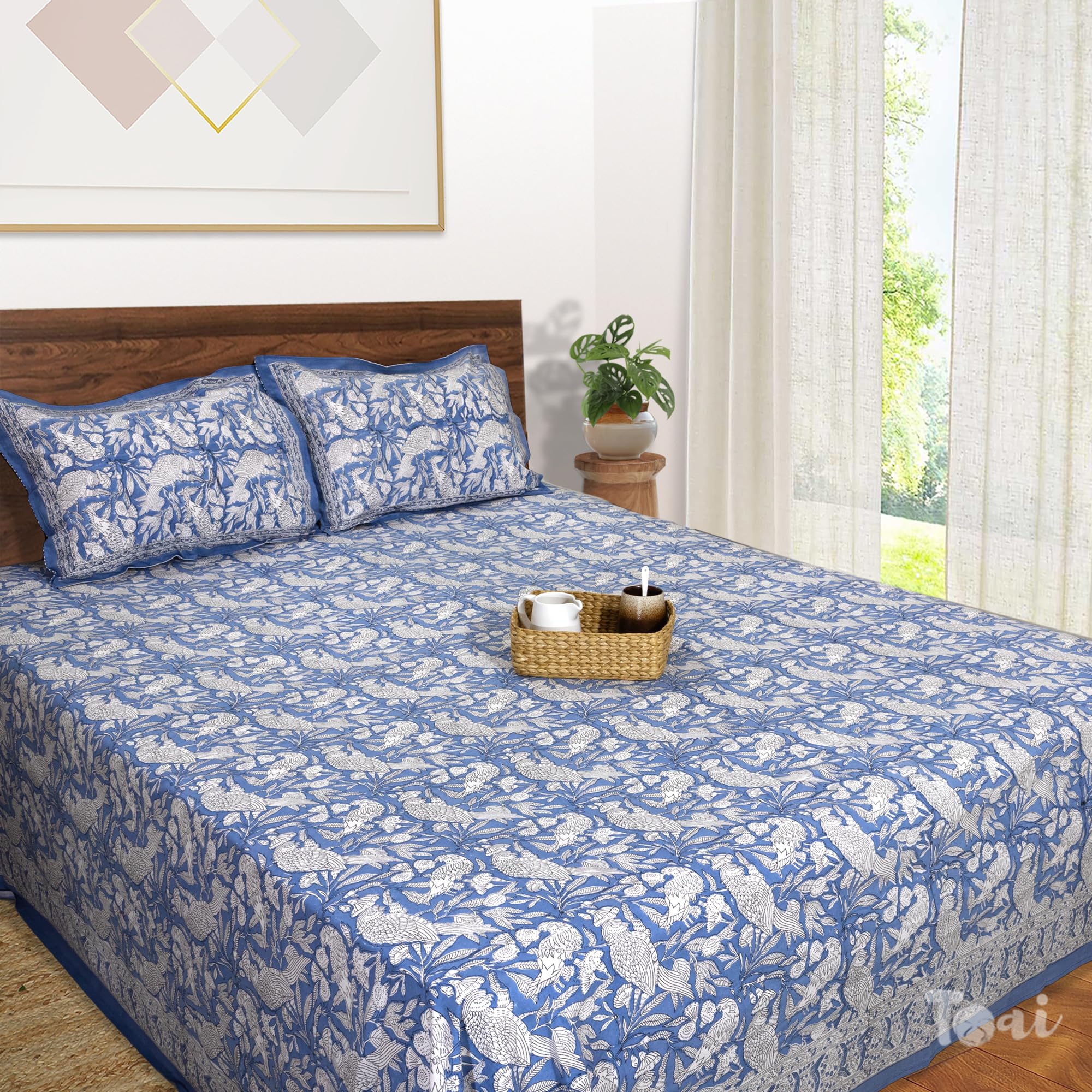 TOAI Bedsheet for Double Bed King Size 108 x 108 |100% Pure Cotton 210TC | Hand Block Printed Jaipuri Bed Sheet | 2 Reversible