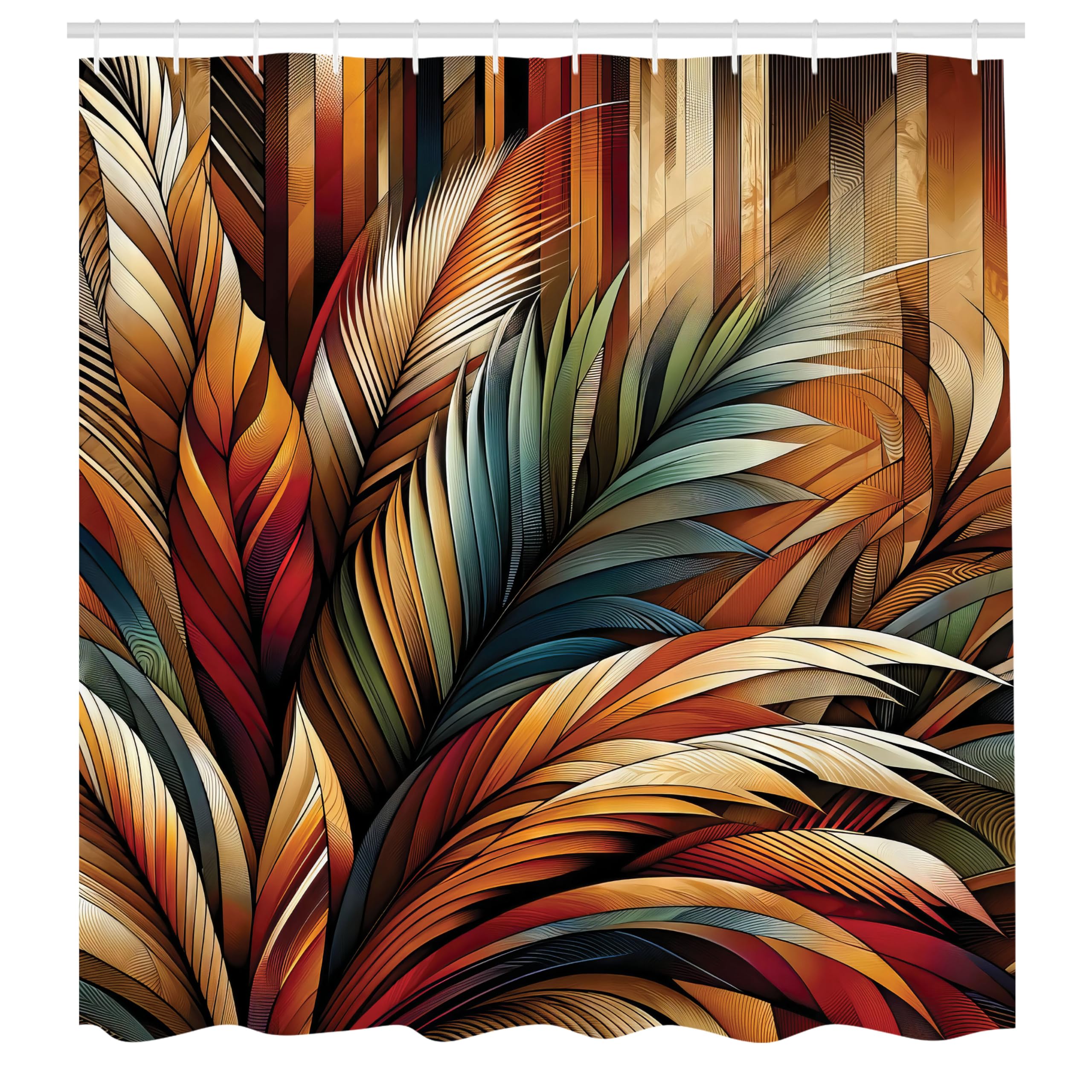 Ambesonne Aesthetic Shower Curtain, Boho Concept In Bold Exotic Leaves In Warm Tones On Rustic Back, Cloth Fabric Bathroom Decor