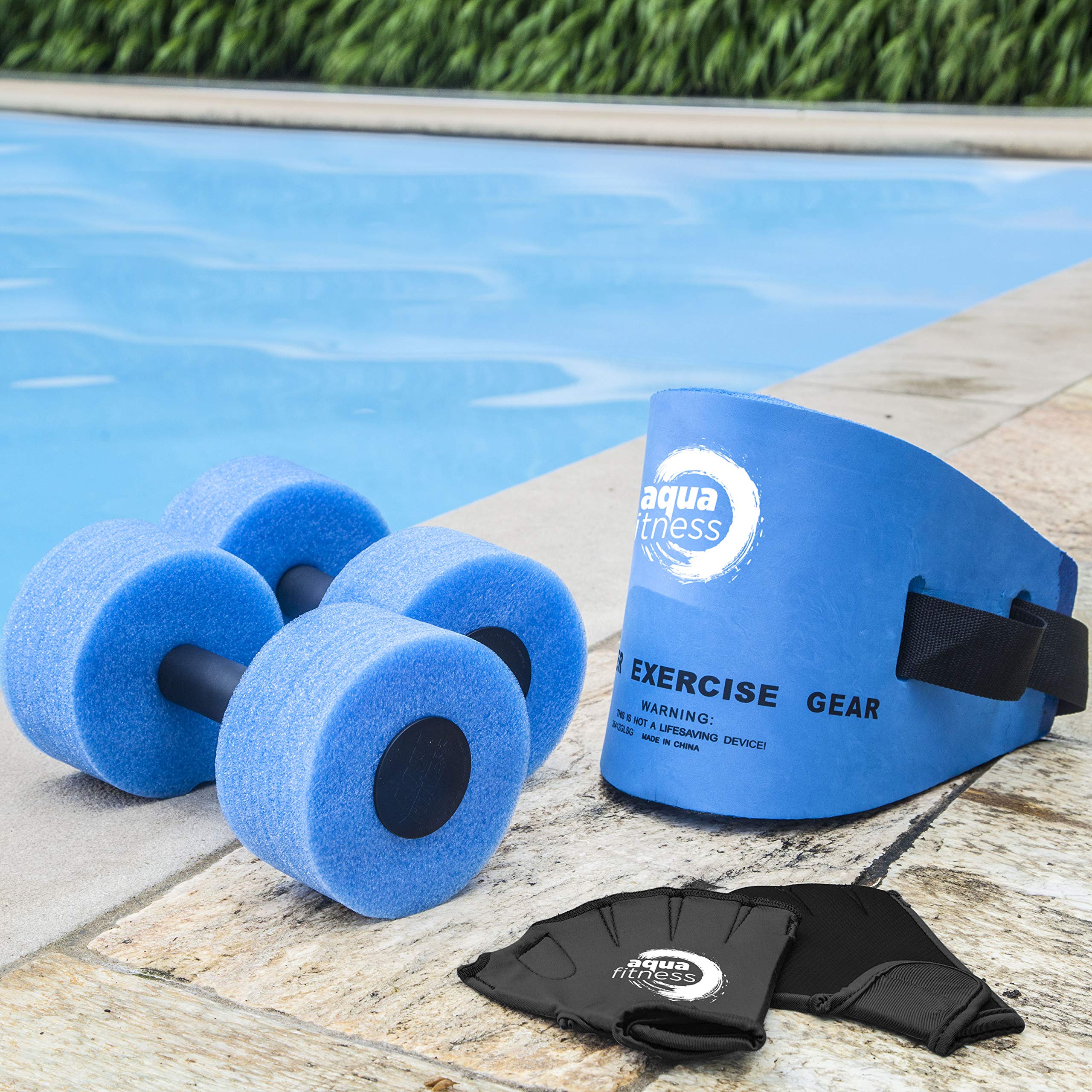 New Aqua 6-Piece Water Fitness Set -Aexercise Equipmentaforawater Aerobicsaand Otherapool Exercisea- Includes Aquatic Swim Belt,