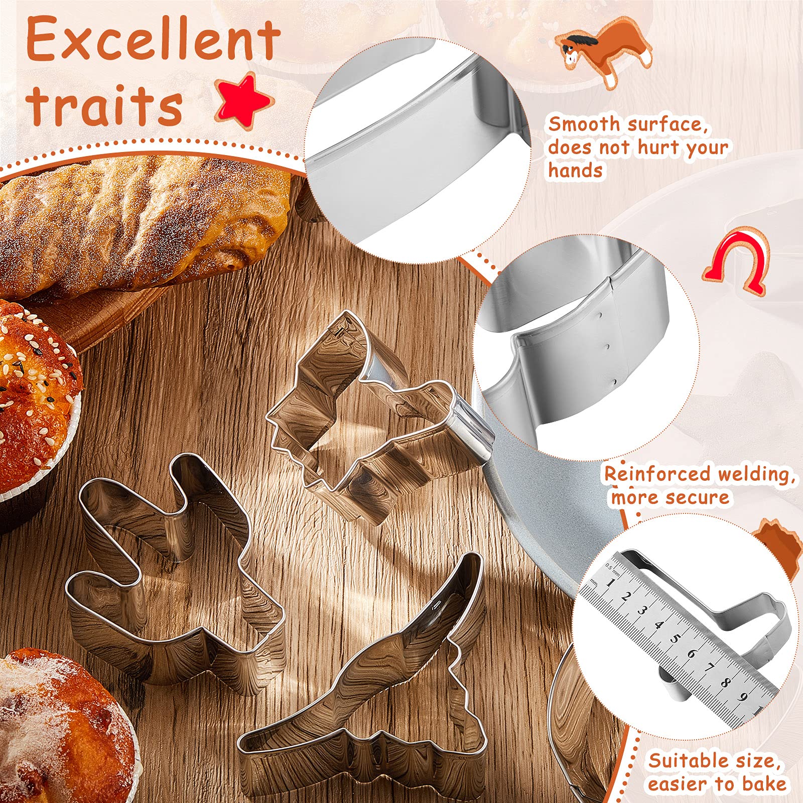 9 Pieces Cowboy Cookie Cutter Set Western Cookie Cutters, Includes Cow, Star, Horse, Cowboy, Boot, Hat, Cactus, Horseshoe, Horse
