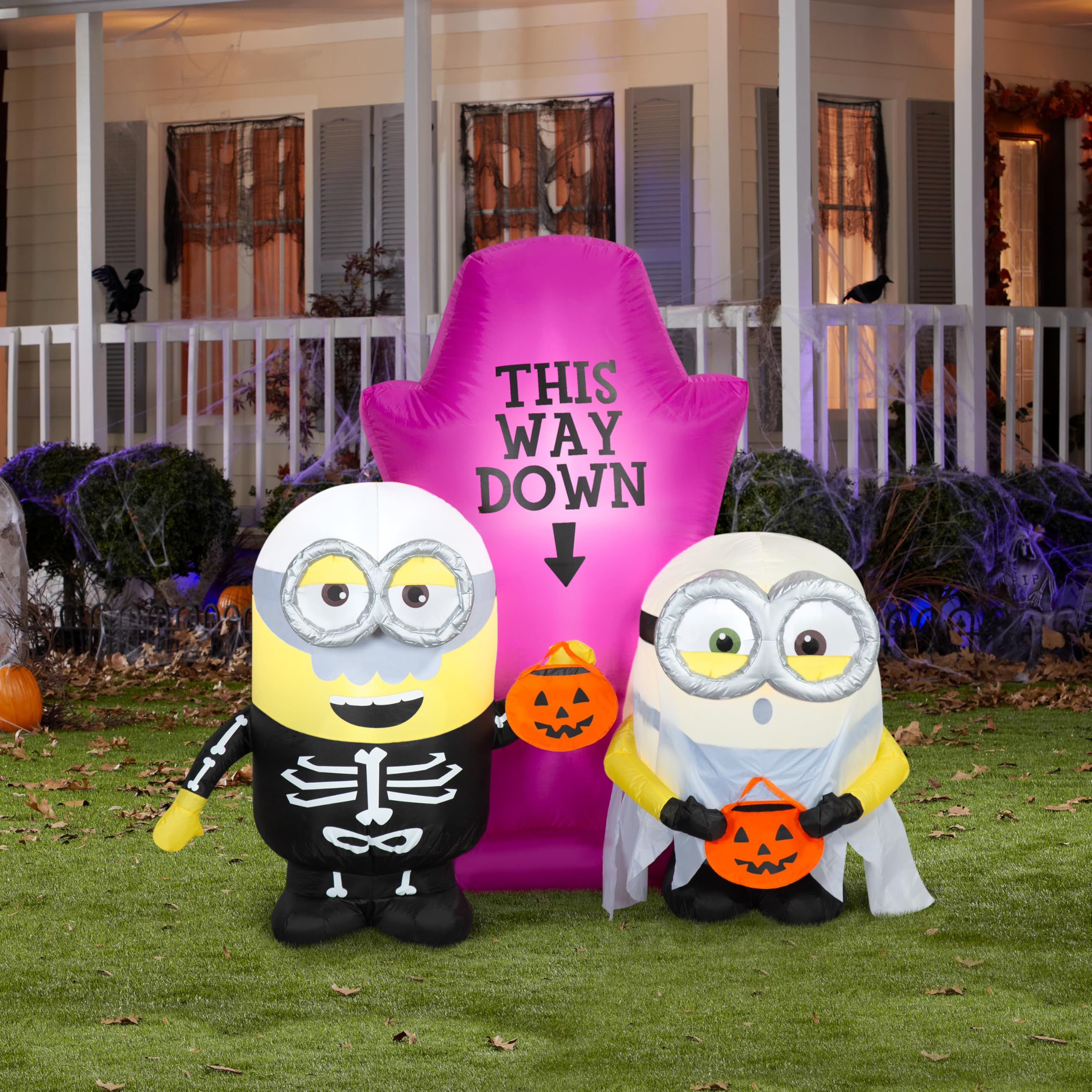Gemmy Airblown Inflatable Minions Halloween Scene Universal, 5 ft Tall, Multicolored