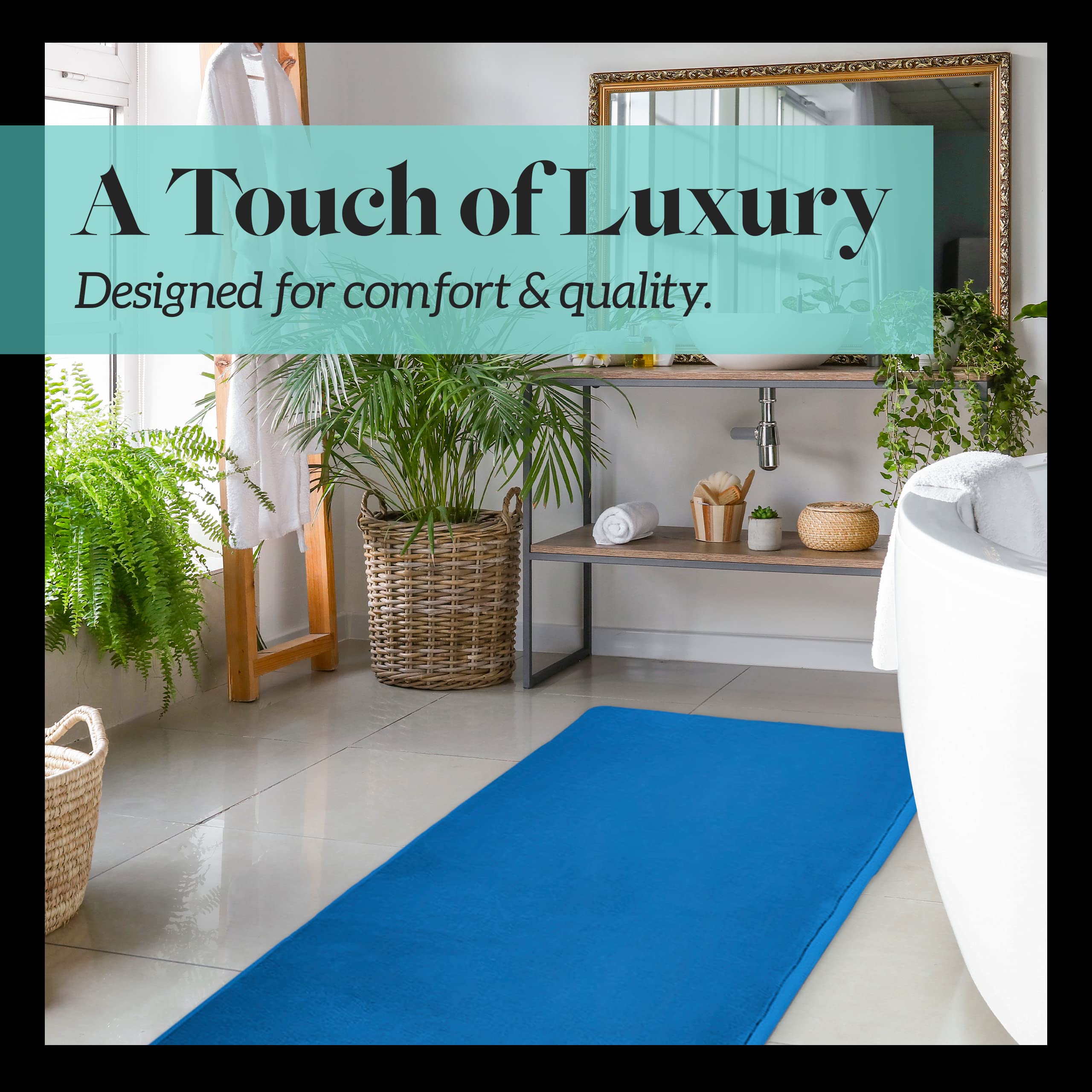 Genteele Bath Mats for Bathroom Non Slip - Royal Blue 17 '' x 24 '' Memory Foam Bathroom Rugs - Quick Dry Bath Mat