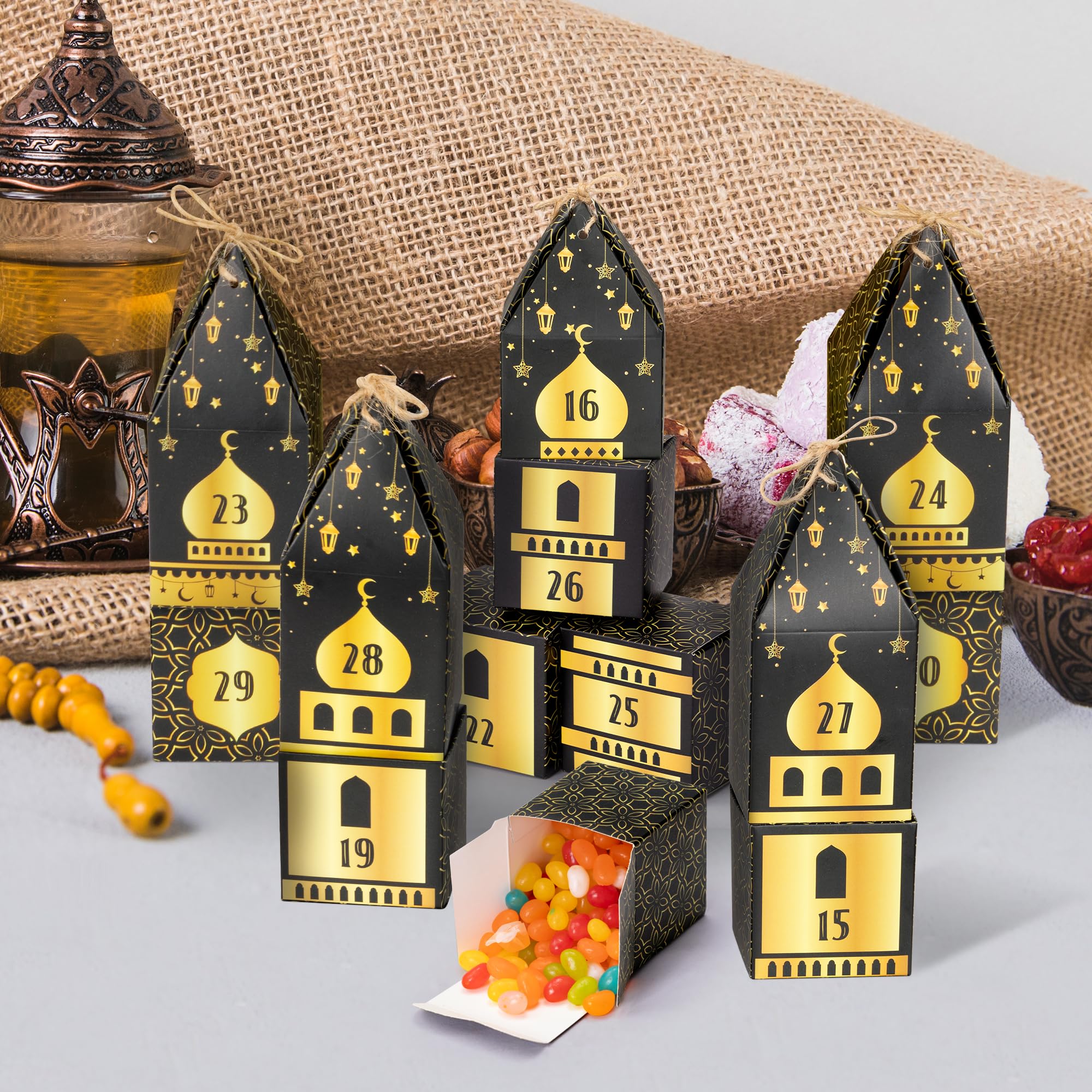 WATINC Ramadan Advent Calendar Decorations - 32pcs DIY Eid Mubarak Countdown Calendar, 30 Days Eid Advent Calendar Refillable Gi