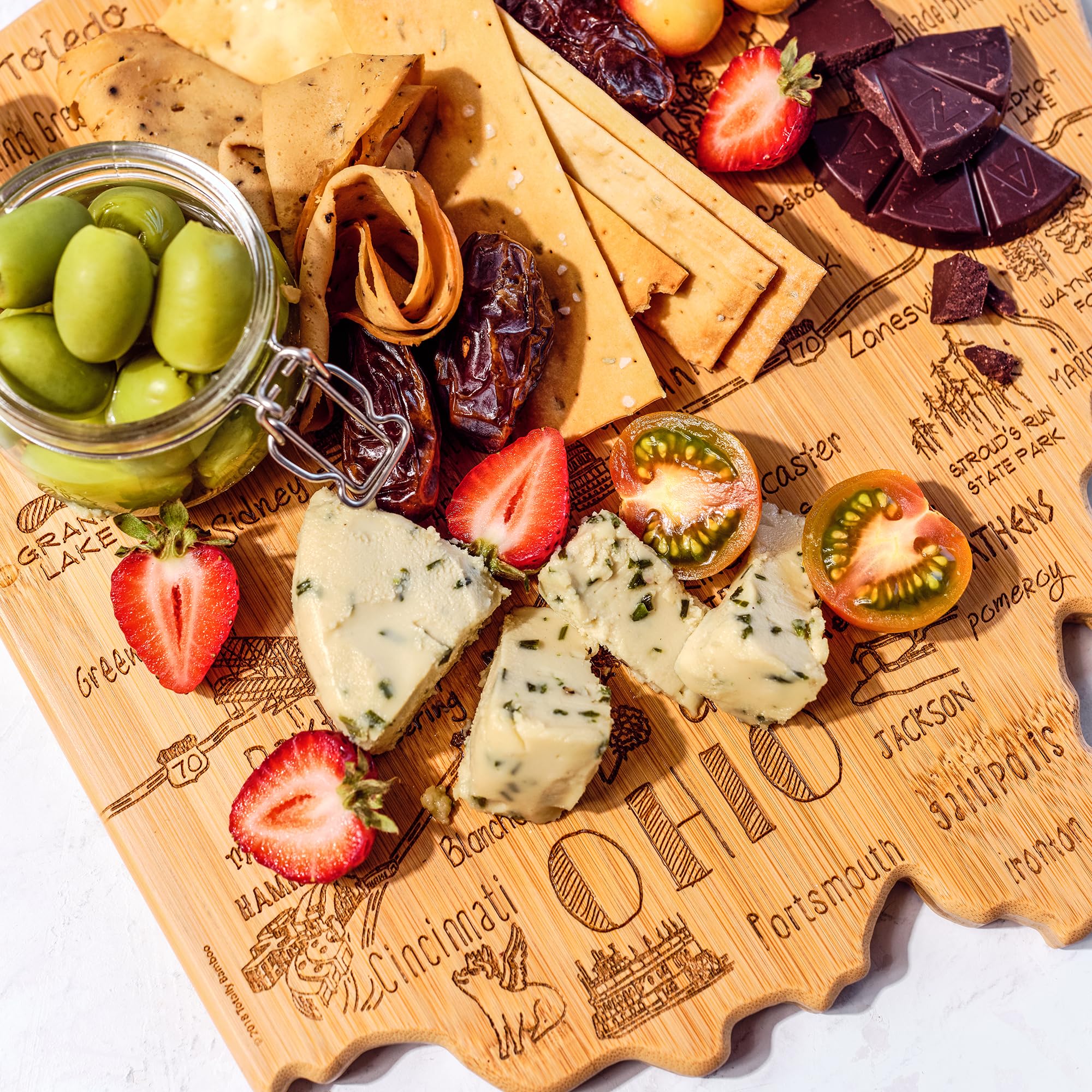 Totally Bamboo Destination Ohio State Shaped Cutting Board, Charcuterie and Cheese Serving Board - Ohio Gift for Home D  cor or