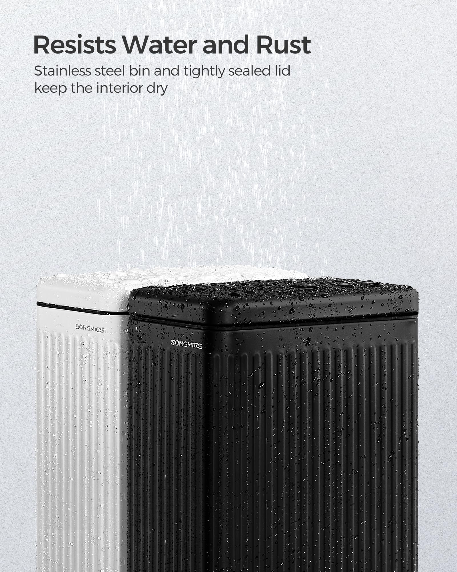 Songmics Bathroom Trash Can, 2.6-Gallon (10 L) Trash Bin With Lid, Slim For Small Spaces, Stainless Steel Garbage Can, Soft Clos
