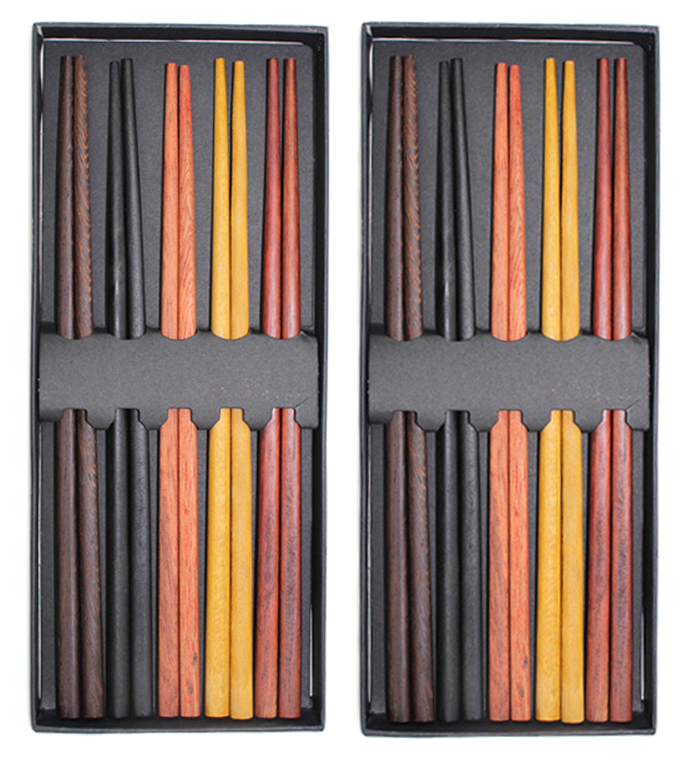 Set Of 2 Boxes(10 Pairs)- Multicolored Reusable Japanese Style Sushi Chopsticks Natural Wooden Unique Family Pack Gift Set(D1325