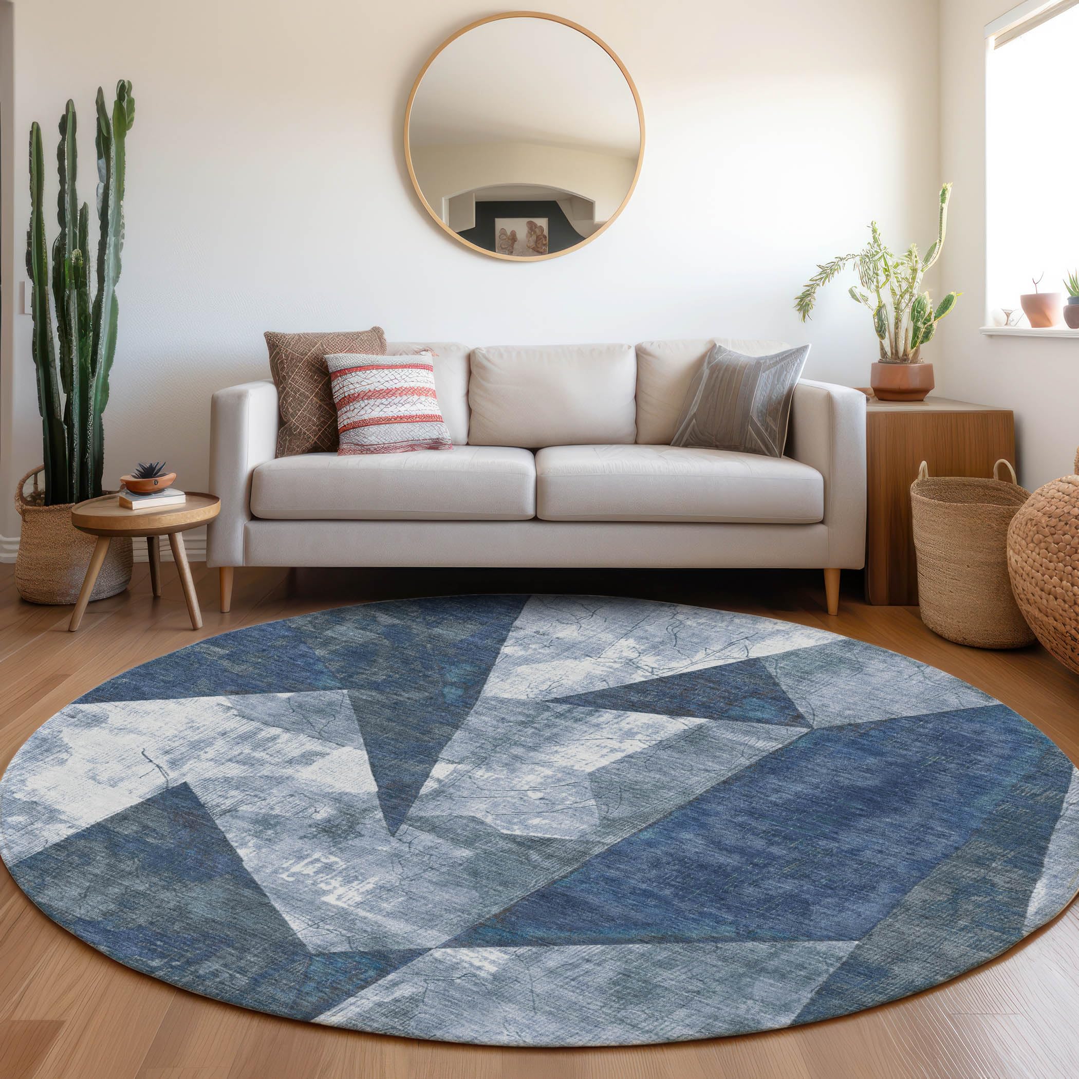 Machine Washable Indoor/Outdoor Chantille Navy 8 x 8 Round Rug