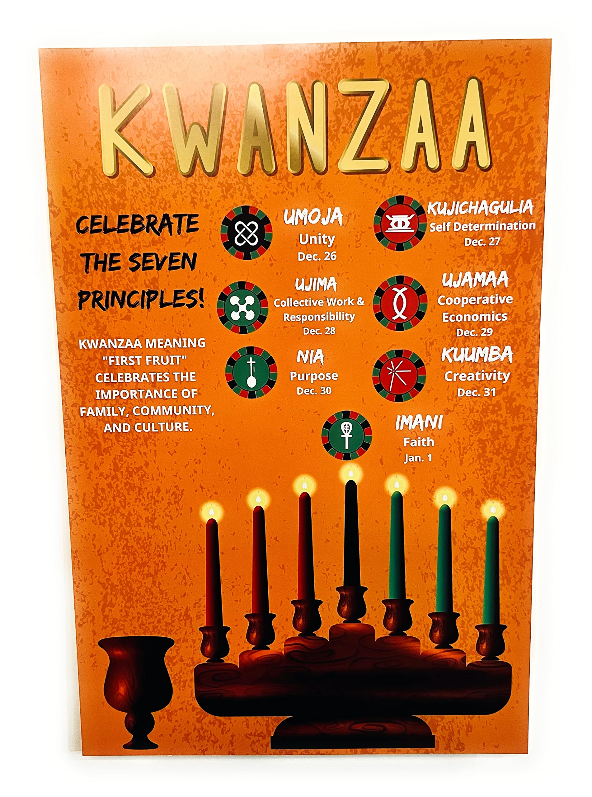 ShopHaven Kwanzaa Poster - 12"x18" Kinara Wall Art, Red & Green, Quality Print Decor
