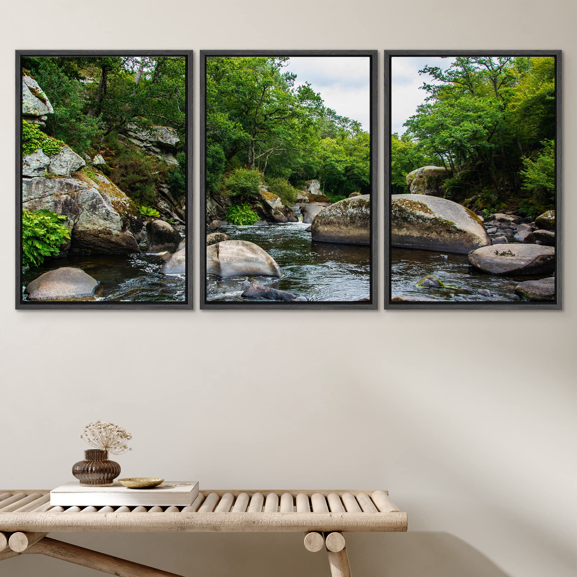 Signwin 3 Piece Framed Canvas Wall Art Forest Rivers Canvas Prints Home Artwork Decoration For Living Room,Bedroom - 24''X36''X3