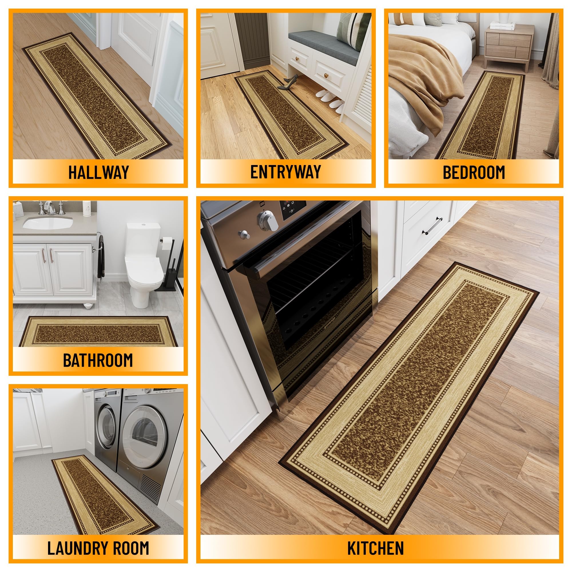 Ottomanson Hallway Runner Rug 20 x 59 Non Slip Border Area Rugs Easy to Clean Laundry Rug Runner Durable & Pet Friendly Floor Ca