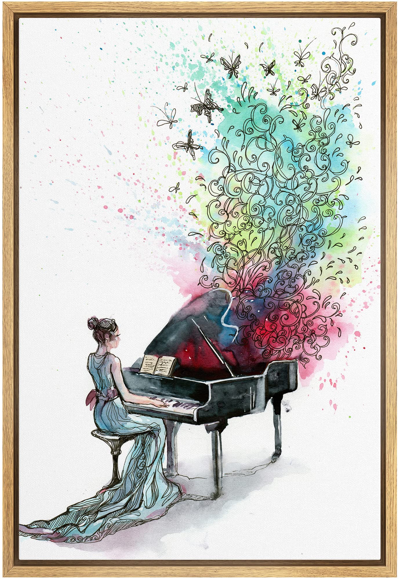 Wall26 Framed Canvas Prints Wall Art - Grand Piano Music - 24''X36'' Natural