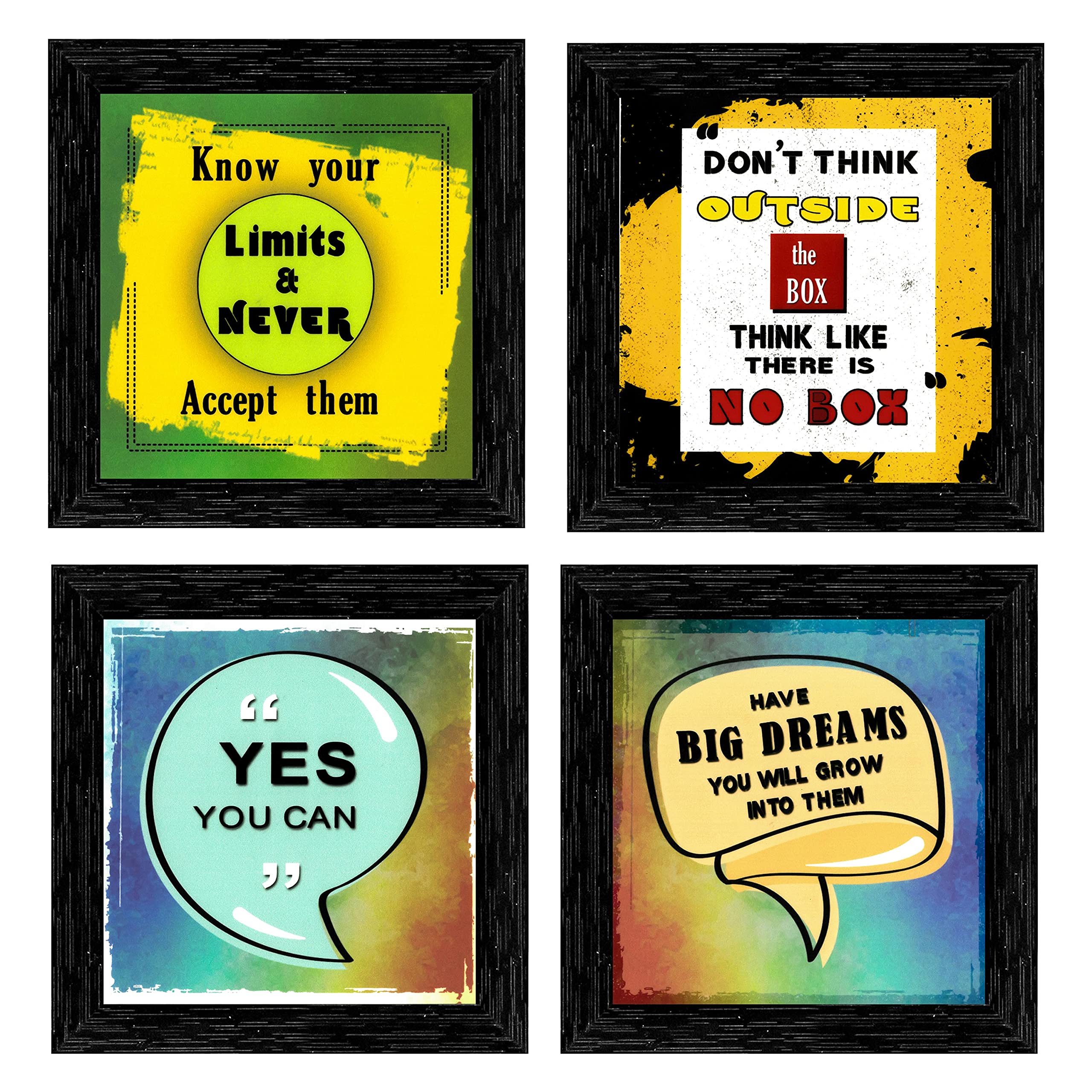 Indianara Set Of 4 Motivational Decor Framed Wall Hanging Laminated Paintings Matt Art Prints 9.5 Inch X 9.5 Inch Each Without G