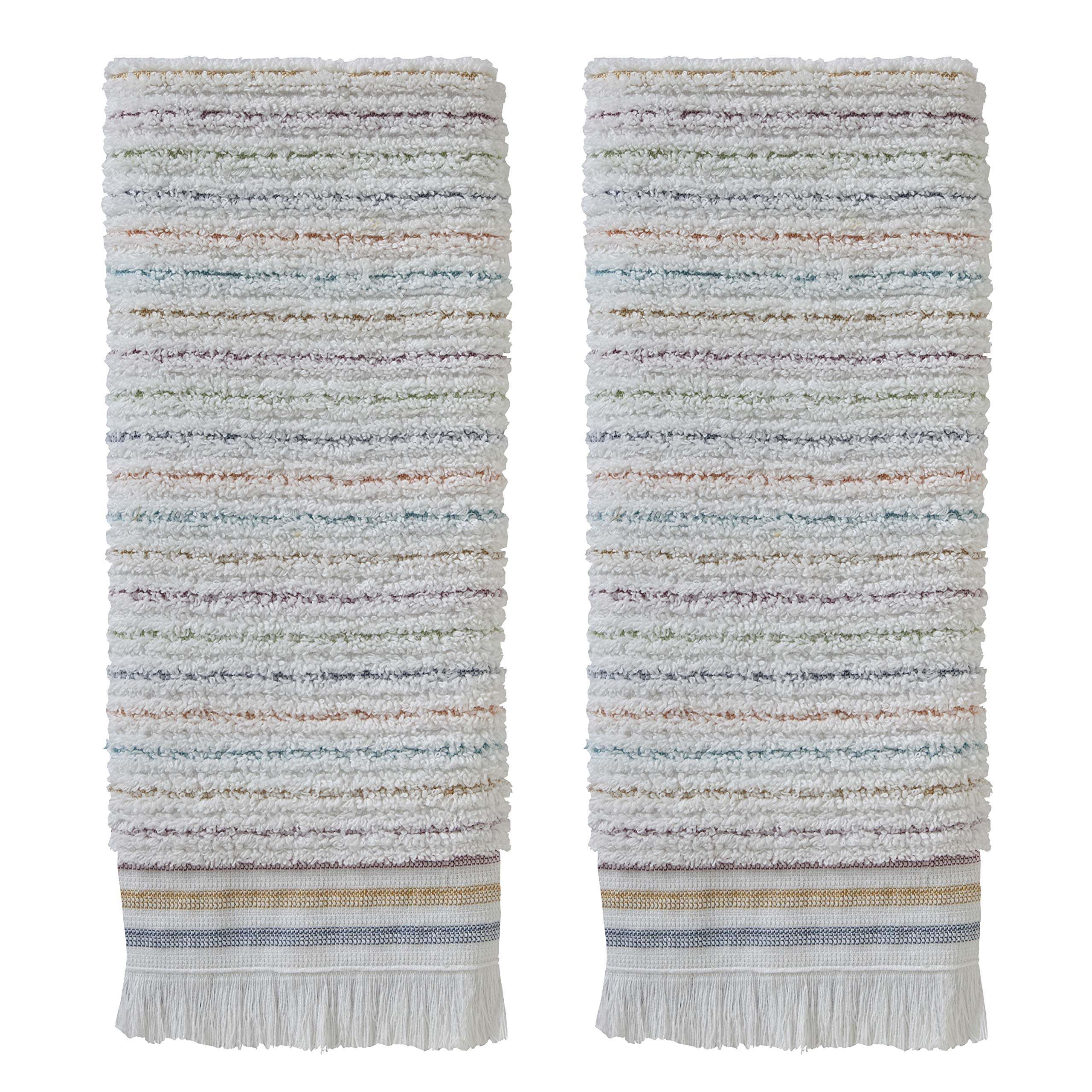 Skl Home Subtle Stripe 100% Turkish Cotton Hand Towel (2-Pack), White/Multi