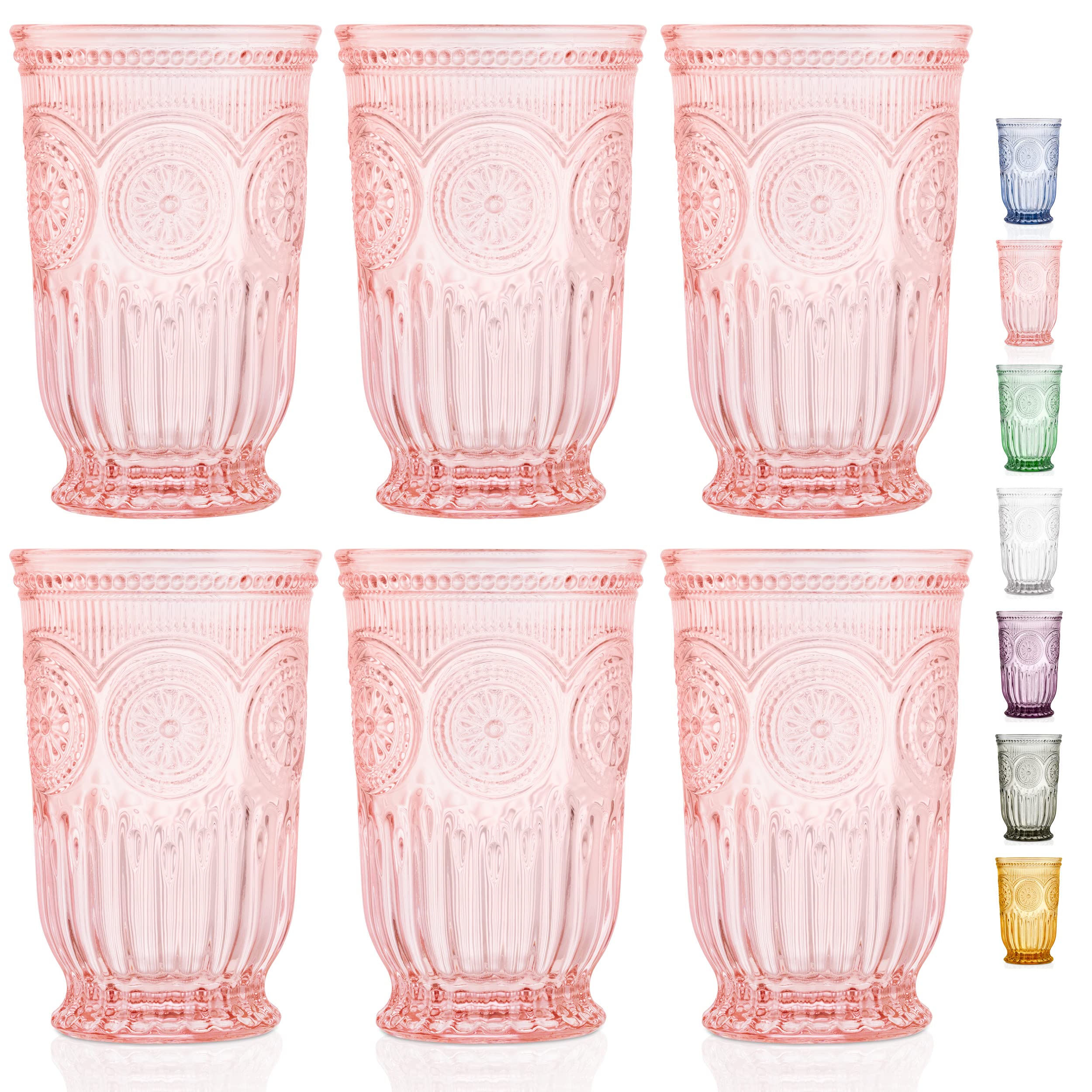 Yungala Pink Highball Tumblers Set Of 6 Vintage Glassware Pink Drinking Glasses For Lovers Of Colored Glassware And Colorful Dri
