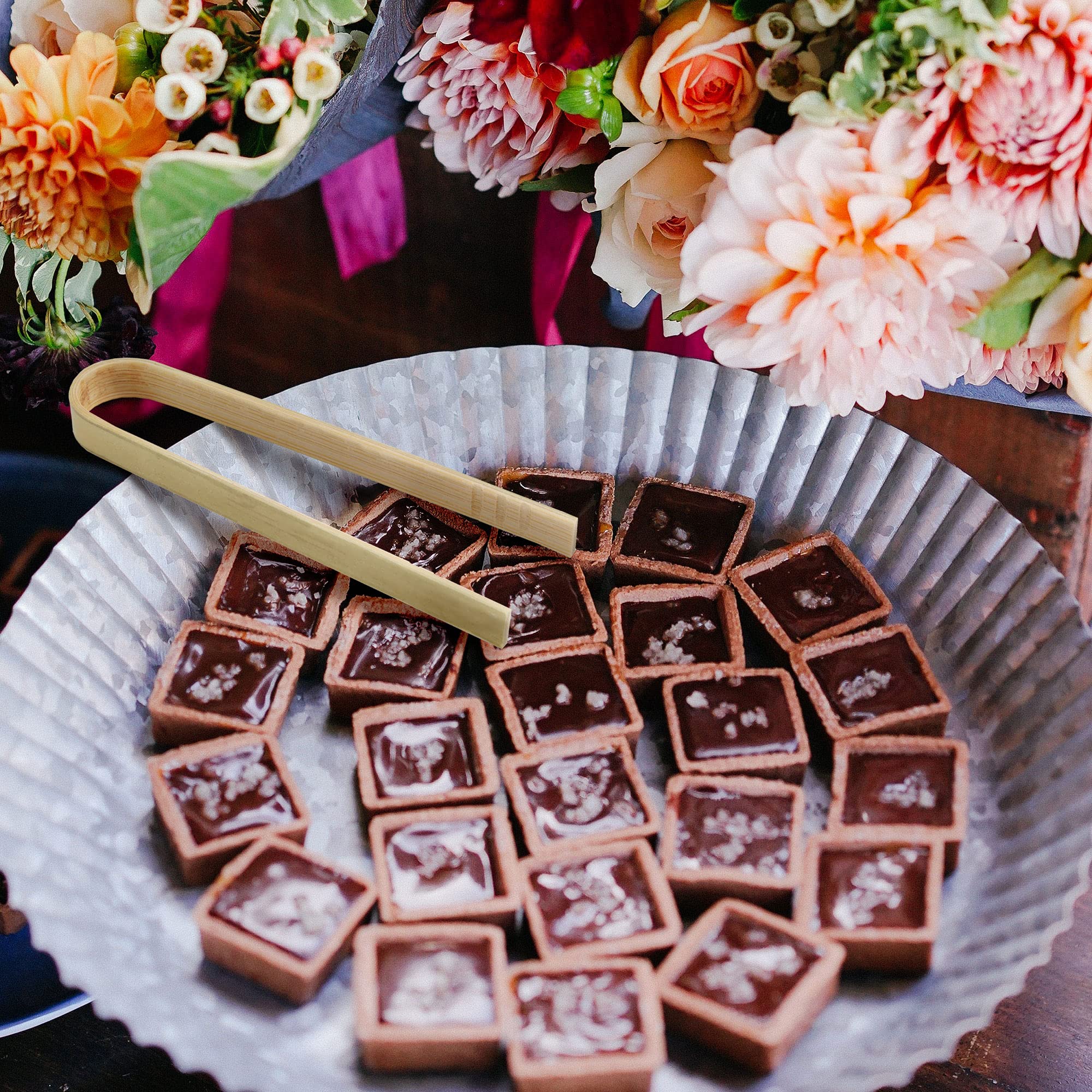 Bamboomn 3.9'' Mini Bamboo Disposable Tongs - Toast Tongs - 20 Pieces