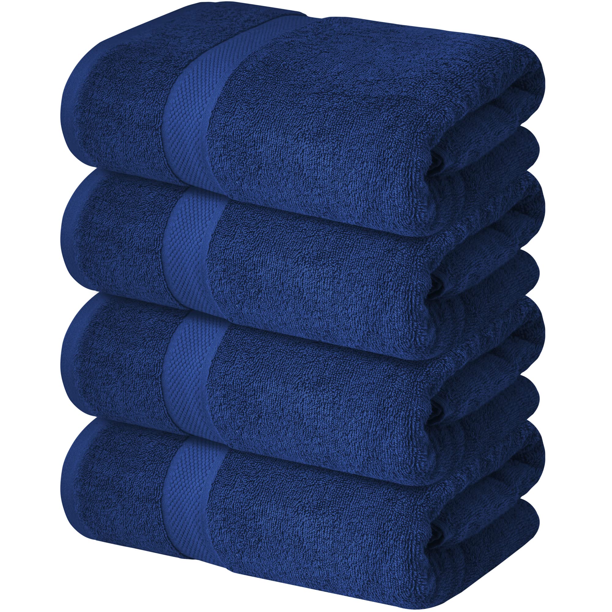 Infinitee Xclusives Premium Bath Towels Set Pack Of 4-100% Ring Spun Cotton Towels - Navy Blue Bath Towels 27 X 54 - Soft Feel,