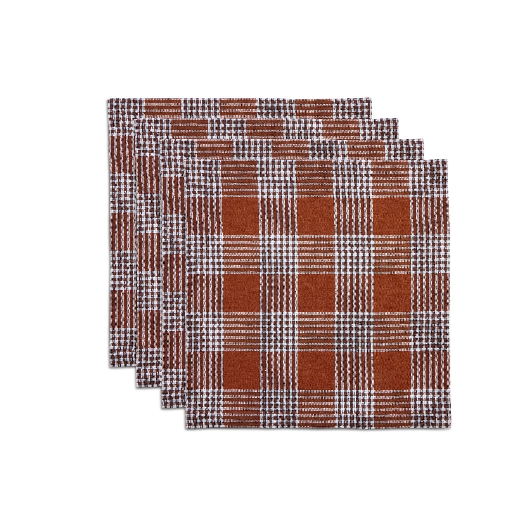 Solino Home Linen Square Plaid Placemats Set Of 4 - 100% Pure Linen Nutmeg Glen Check Cloth Placemats 14 X 14 Inch - Washable Fa