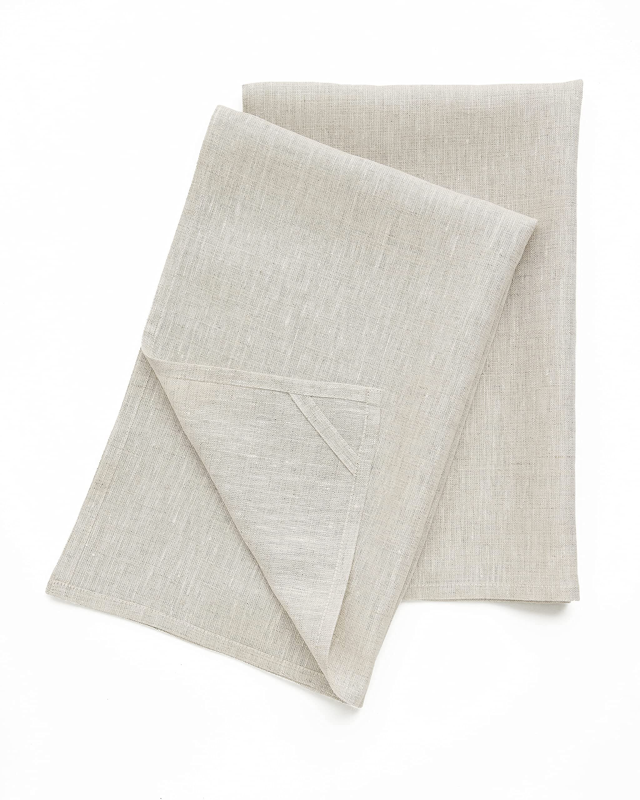 Solino Home Linen Kitchen Towels Set Of 2 - Light Natural 17 X 26 Inch - 100% Pure Linen Kitchen/Tea Towels - Machine Washable A
