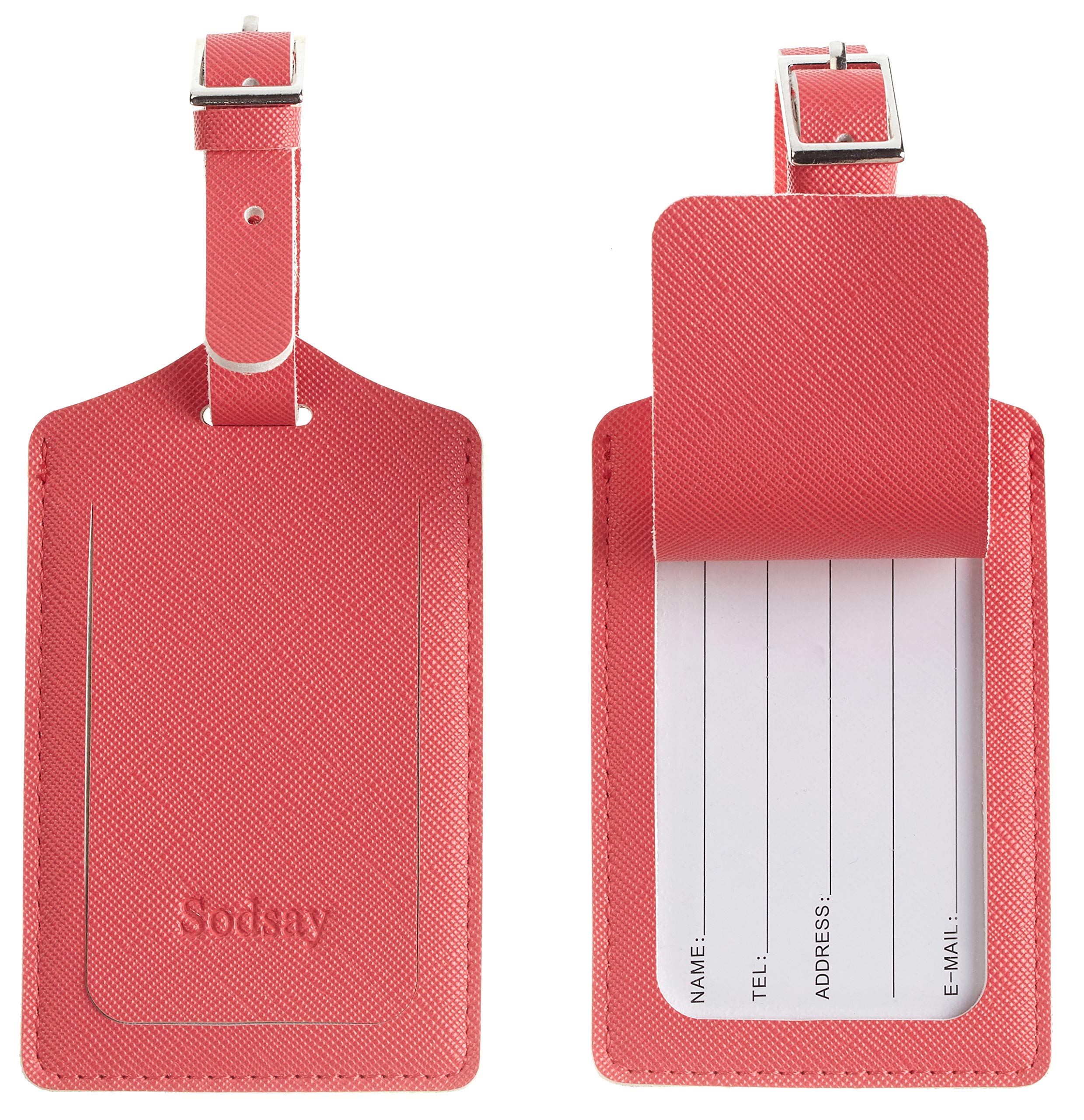 Sodsay Leather Luggage Tag Baggage Bag Travel Tags 4 Pcs Set (Ch Light Red)