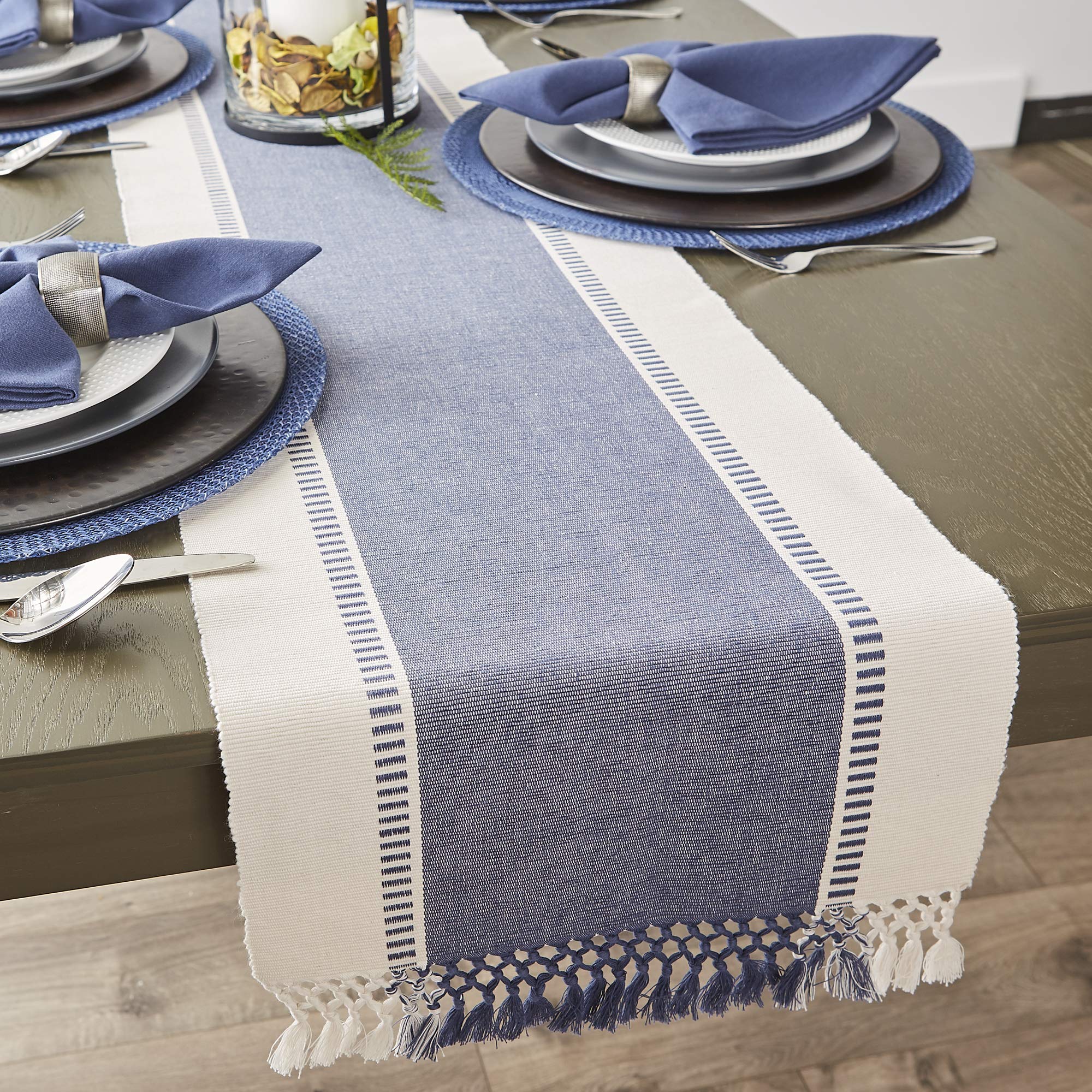 DII Dobby Stripe Woven Table Runner  13x72-inch  French Blue