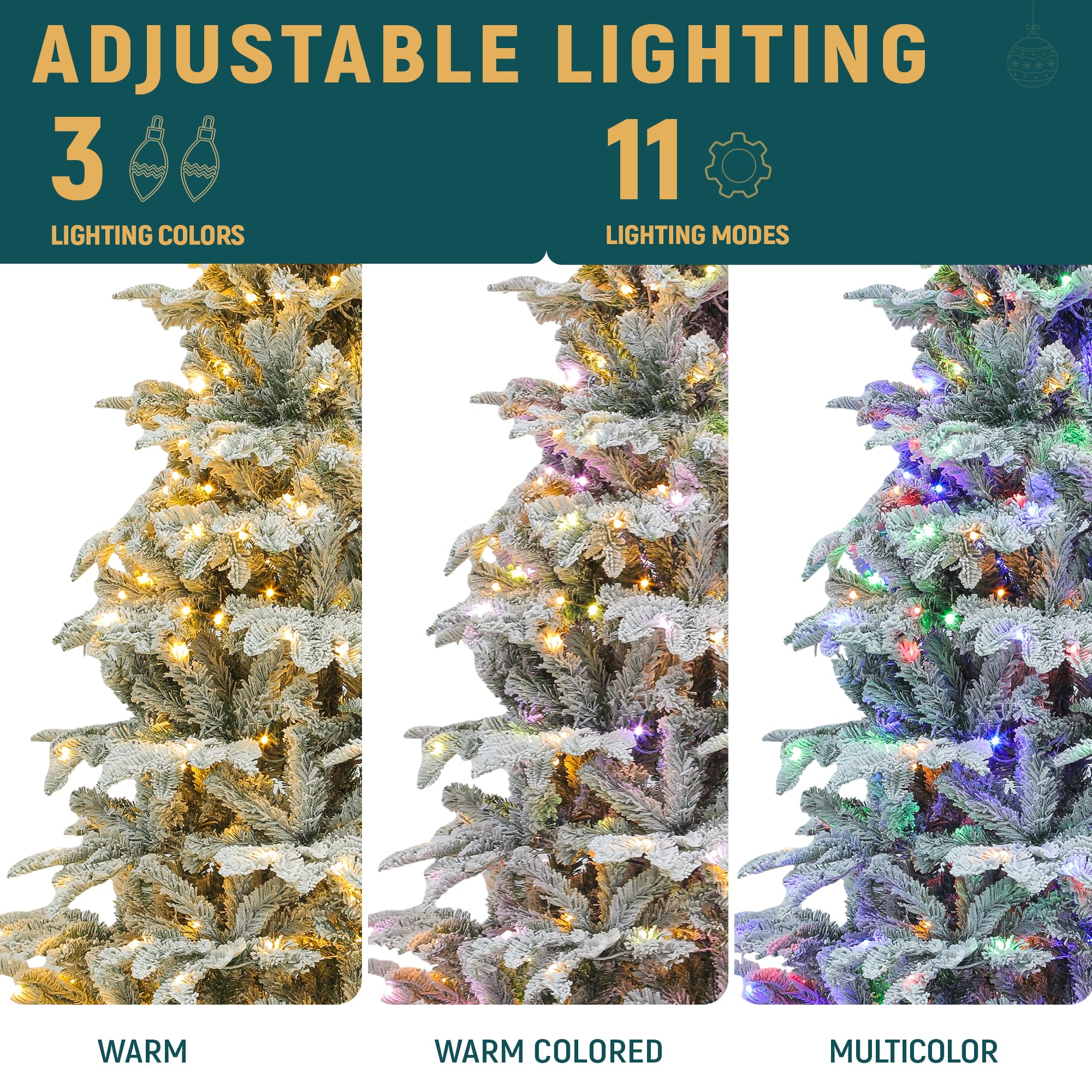 YITAHOME Pre-Lit Flocked Artificial Christmas Tree with Remote, 6.5 FT Snow Flocked Natural Layered Christmas Tree with 760 PE &