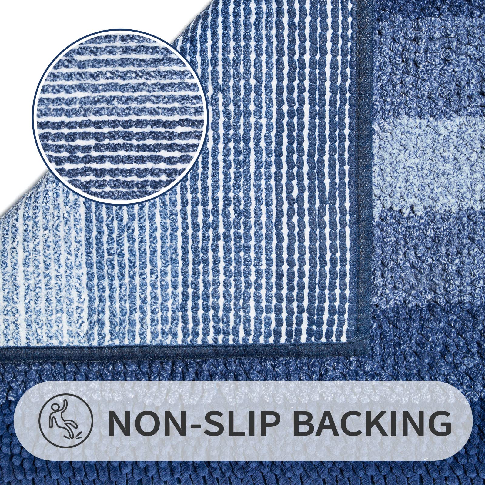 Gibelle Blue Bathroom Rugs, Luxury Chenille Bath Mat, Small Non Slip Shower Rug And Bath Room Floor Mats, Machine Washable, Quic