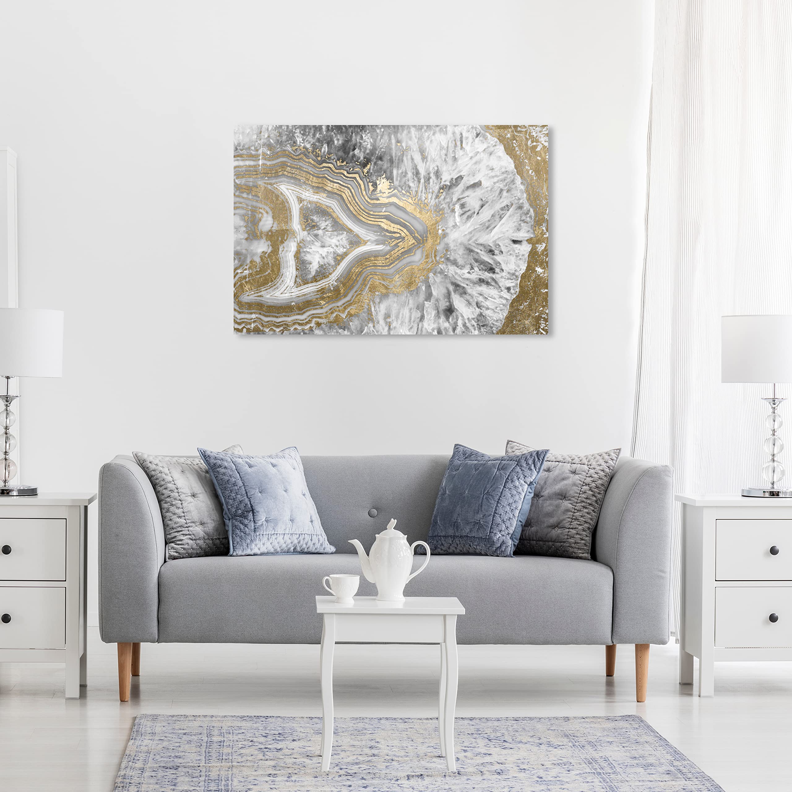 The Oliver Gal Artist Co. Abstract Wall Art Canvas Prints 'Agate Geode Crystal' Home D  Cor, 30 In X 20 In, Gold, White