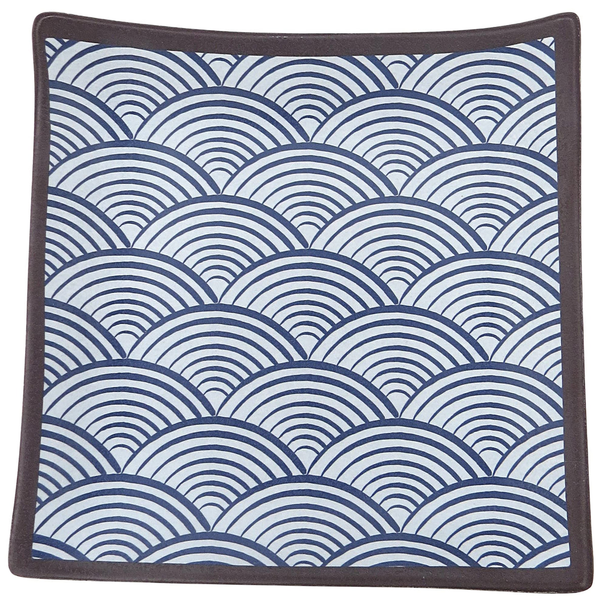 Needzo Melamine Square Japanese Dinner Plate Blue Seigaiha Wave Pattern, Sushi Or Hors Doeuvres Serving Tray For Parties, 5.75 I