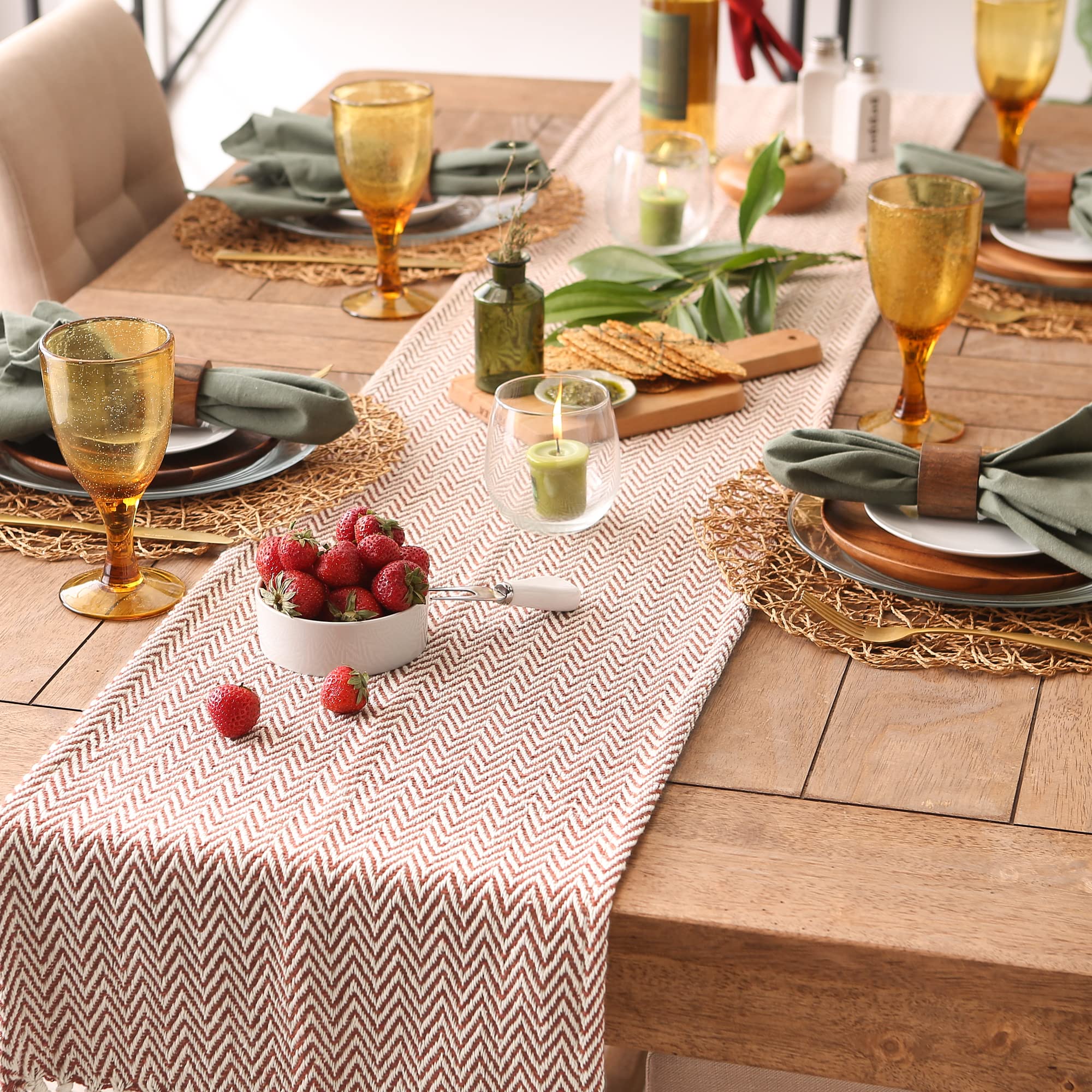 Dii Woven Basic Tabletop Collection Chevron Table Runner, 15X72, Cinnamon
