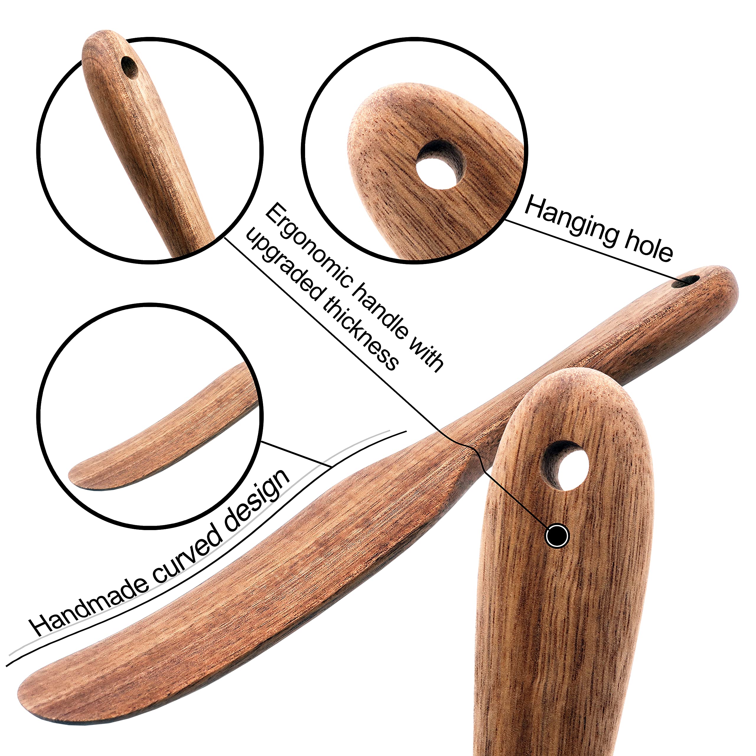 PLANTÉA Wooden Spurtle Set - Large Heat Resistant Acacia Kitchen Tools, Brown, Ideal for Stirring, Mixing, Whisking, and Serving