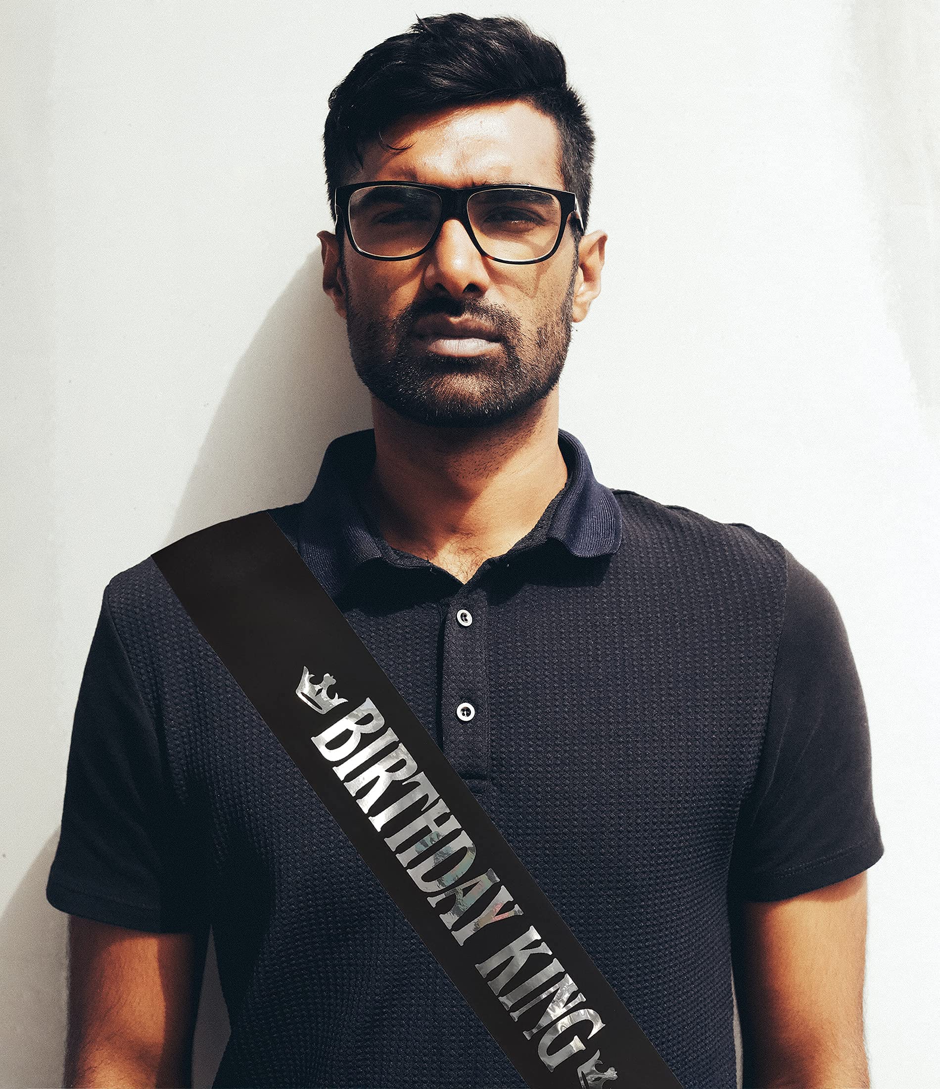 Birthday Gifts For Men,Boy Birthday King Sash Birthday Party Supplies And Decorations (Black-Silver)