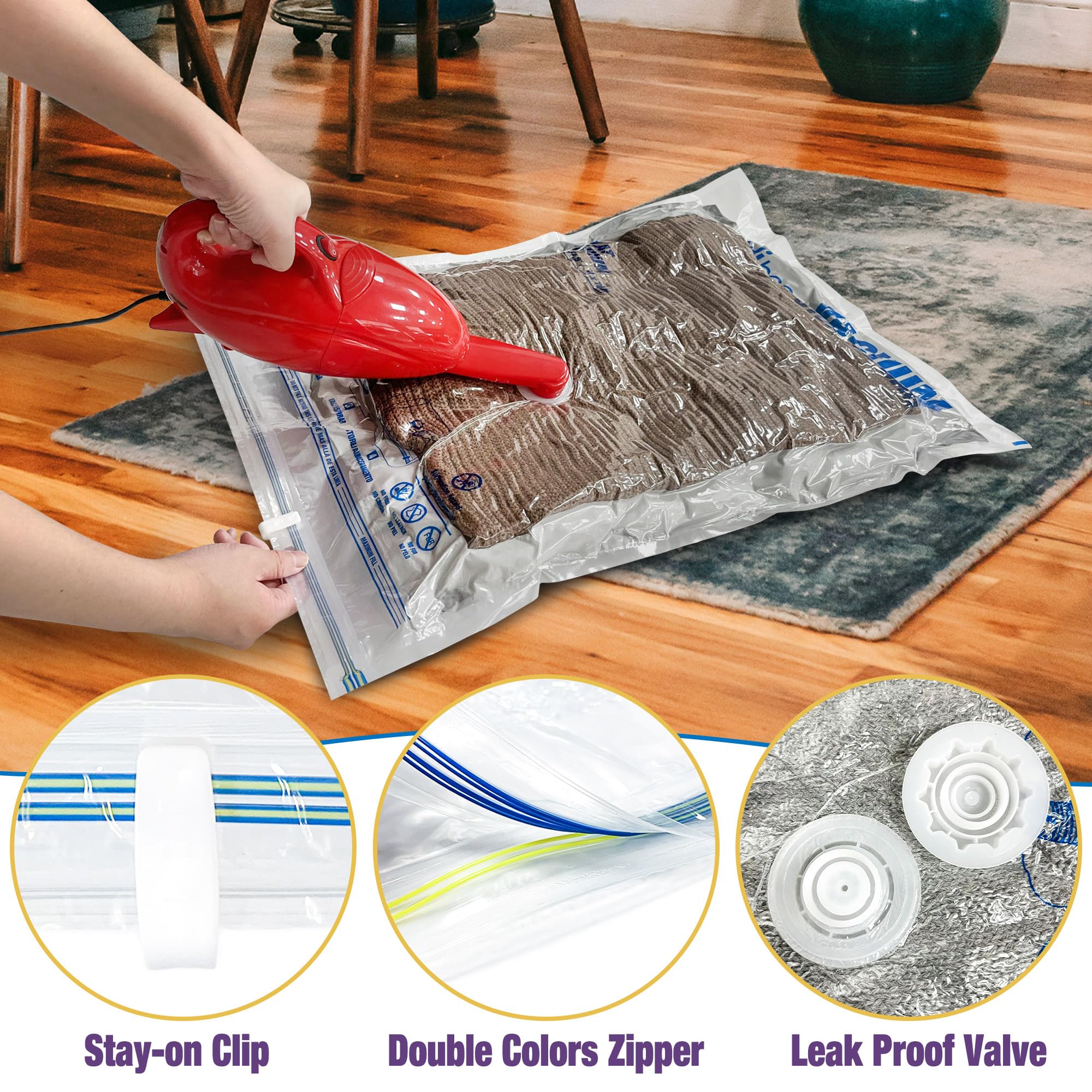 HIBAG Vacuum Storage Bags, 10-Pack Vacuum Seal Bags for Clothing Clothes, Space Saver Bags (2 Jumbo, 2 Large, 2 Medium, 2 Small,