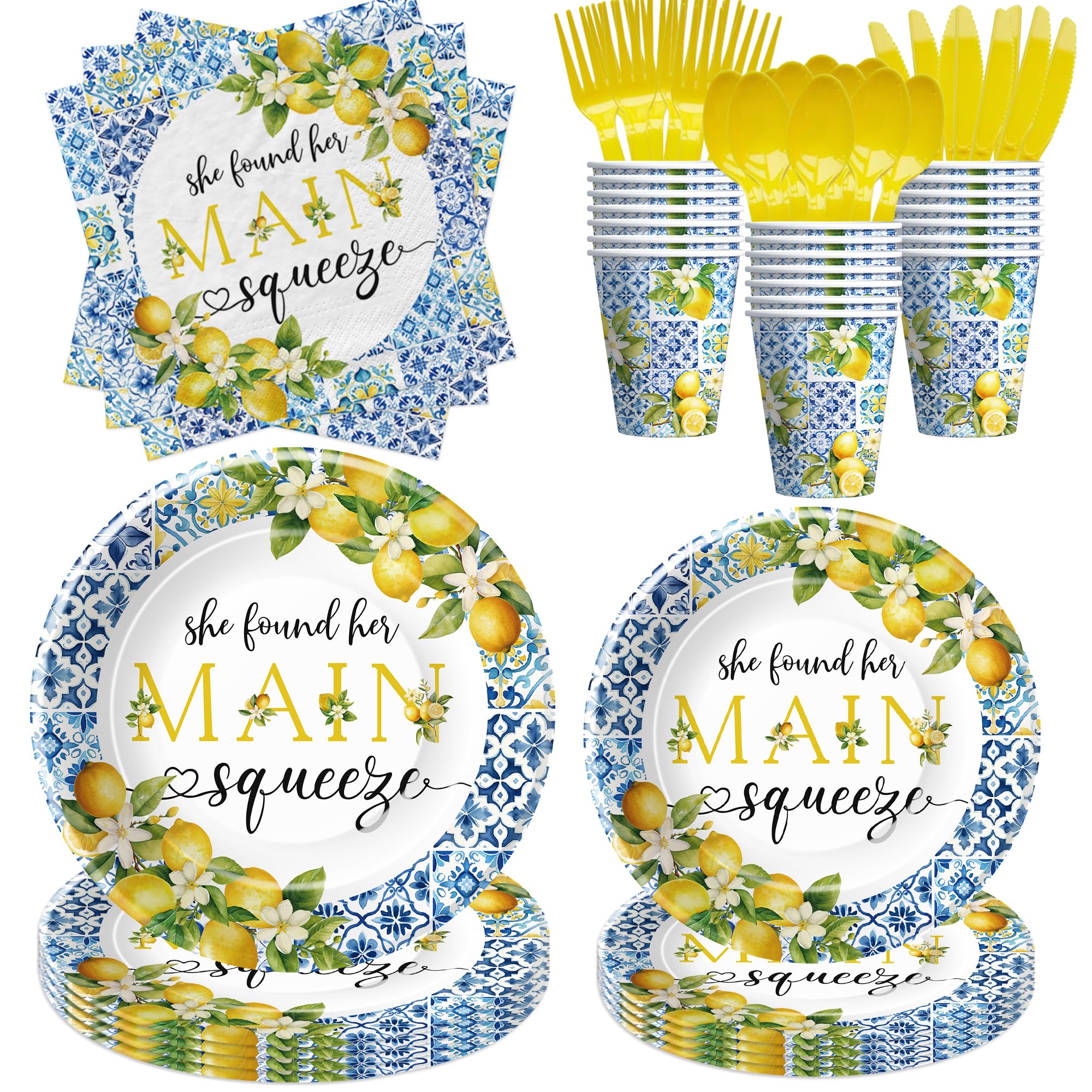 HIPVVILD She Found Her Main Squeeze Bridal Shower Party Tableware - Lemon Bridal Shower Decorations, Paper Plate, Cup, Napkin, C