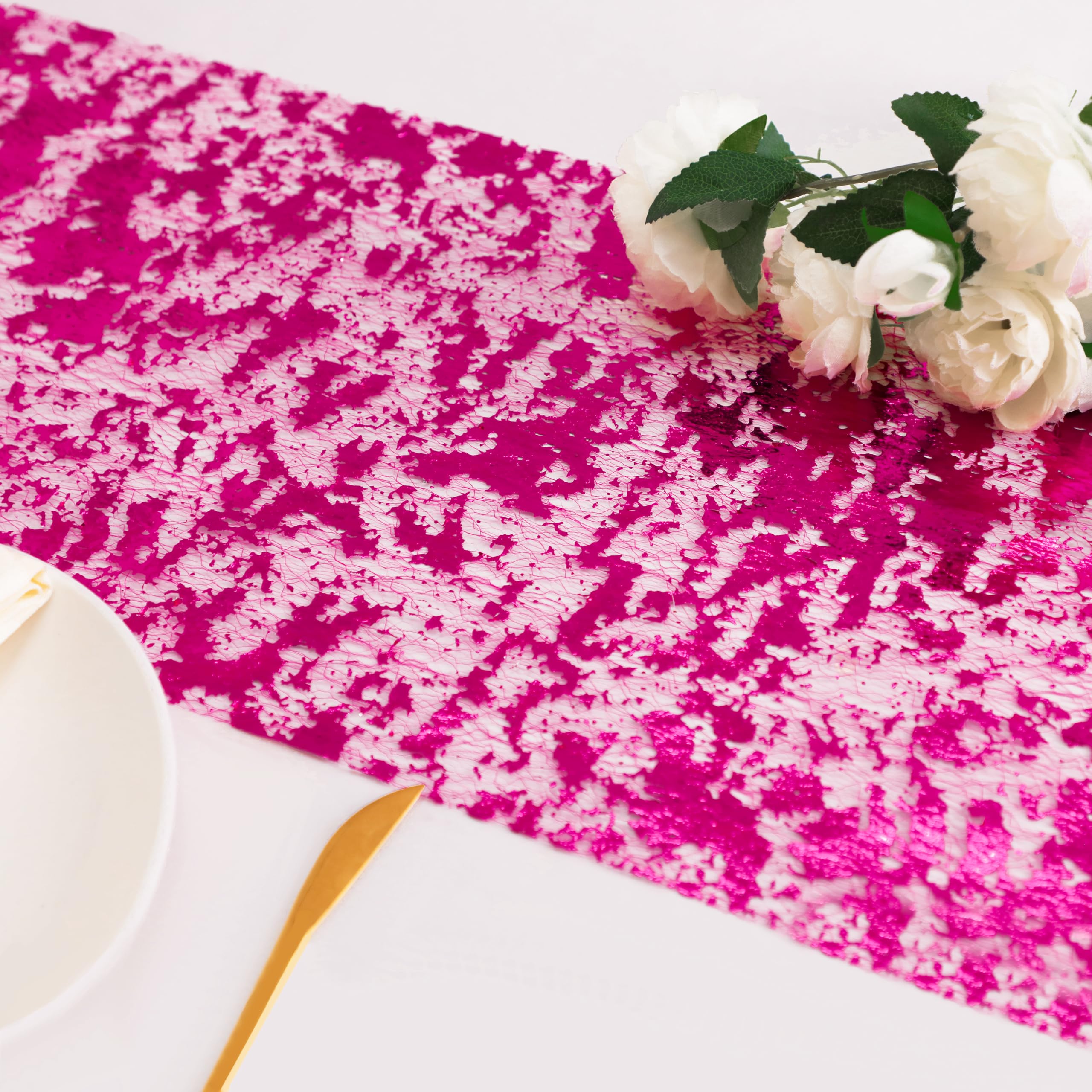 Snowkingdom Hot Pink Table Runner 49 Feet Pink Sequin Metallic Decorations Party Birthday For Bachelorette Wedding Shower Christ