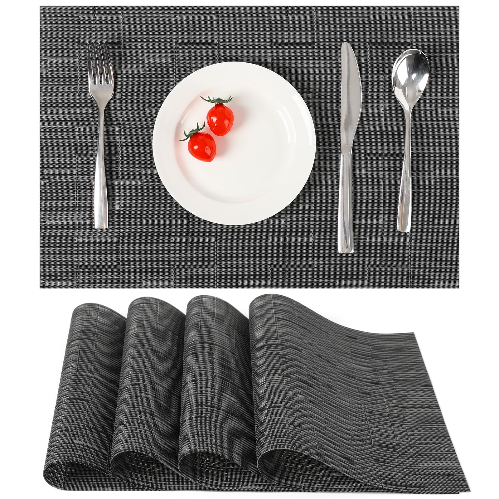 Myir JUN Placemats Set of 4, Vinyl Woven Placemats Place Mats Indoor Set of 4 Washable Table Mats Non-Slip Place mats for Dining