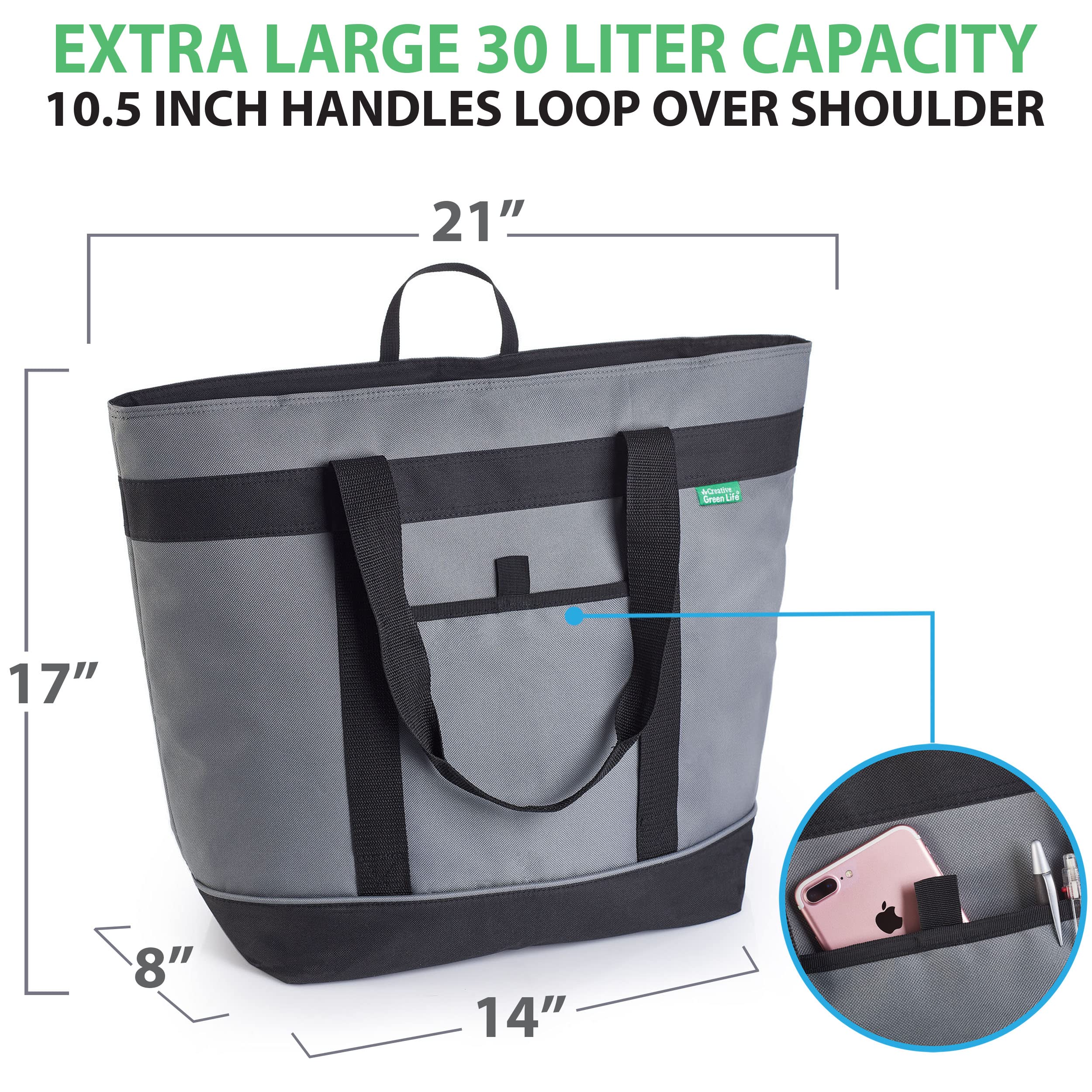 Jumbo Insulated Cooler Bag (Gray) With Hd Thermal Insulation - Premium, Collapsible Soft Cooler Makes A Perfect Insulated Grocer