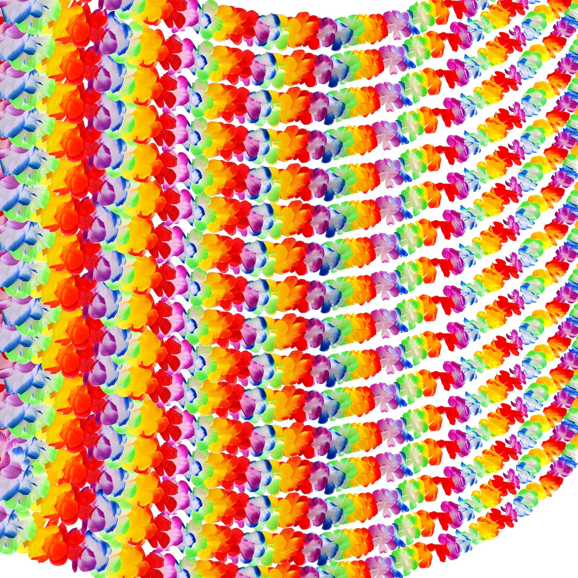 Aneco 50 Pack Hawaiian Tropical Jumbo Multicolored Luau Hibiscus Flower Lei Garland for Hawaiian Party Supplies Decorations, 10 