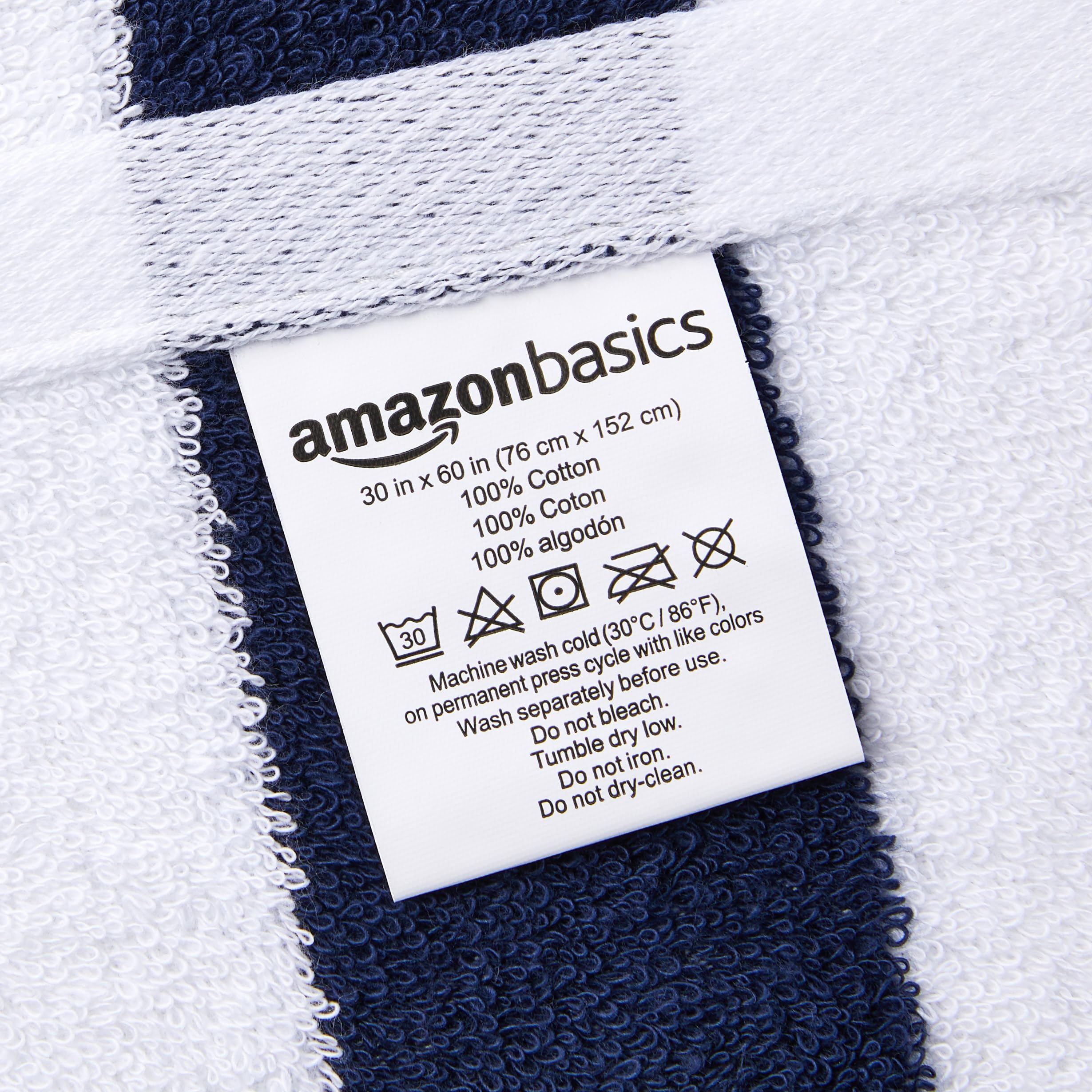 Amazon Basics cabana Stripe Beach Towel  2-Pack  Navy Blue  5984 L x 2992 W