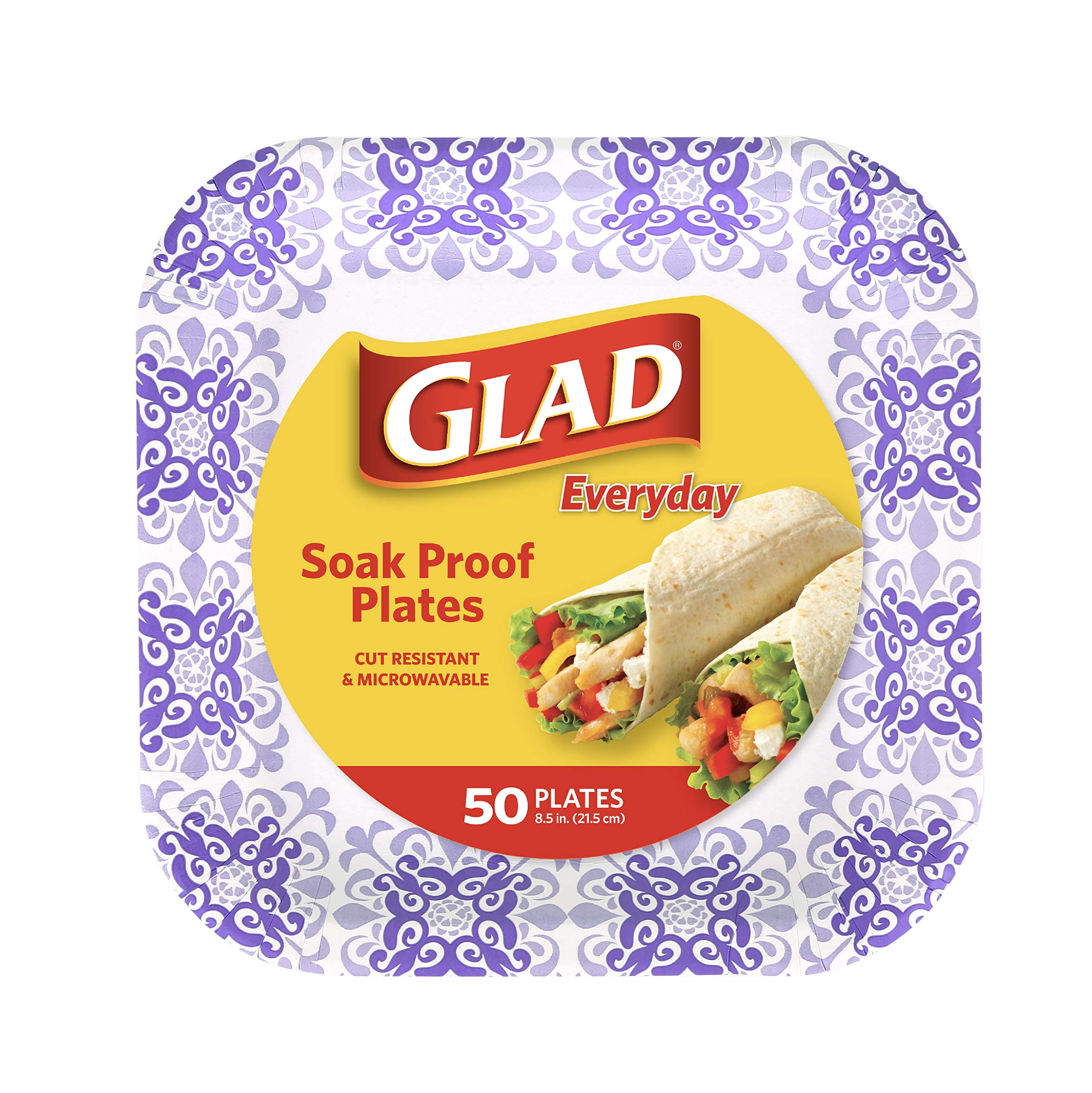 Glad Square Disposable Paper Plates For All Occasions | Soak Proof, Cut Proof, Microwaveable Heavy Duty Disposable Plates | 8.5