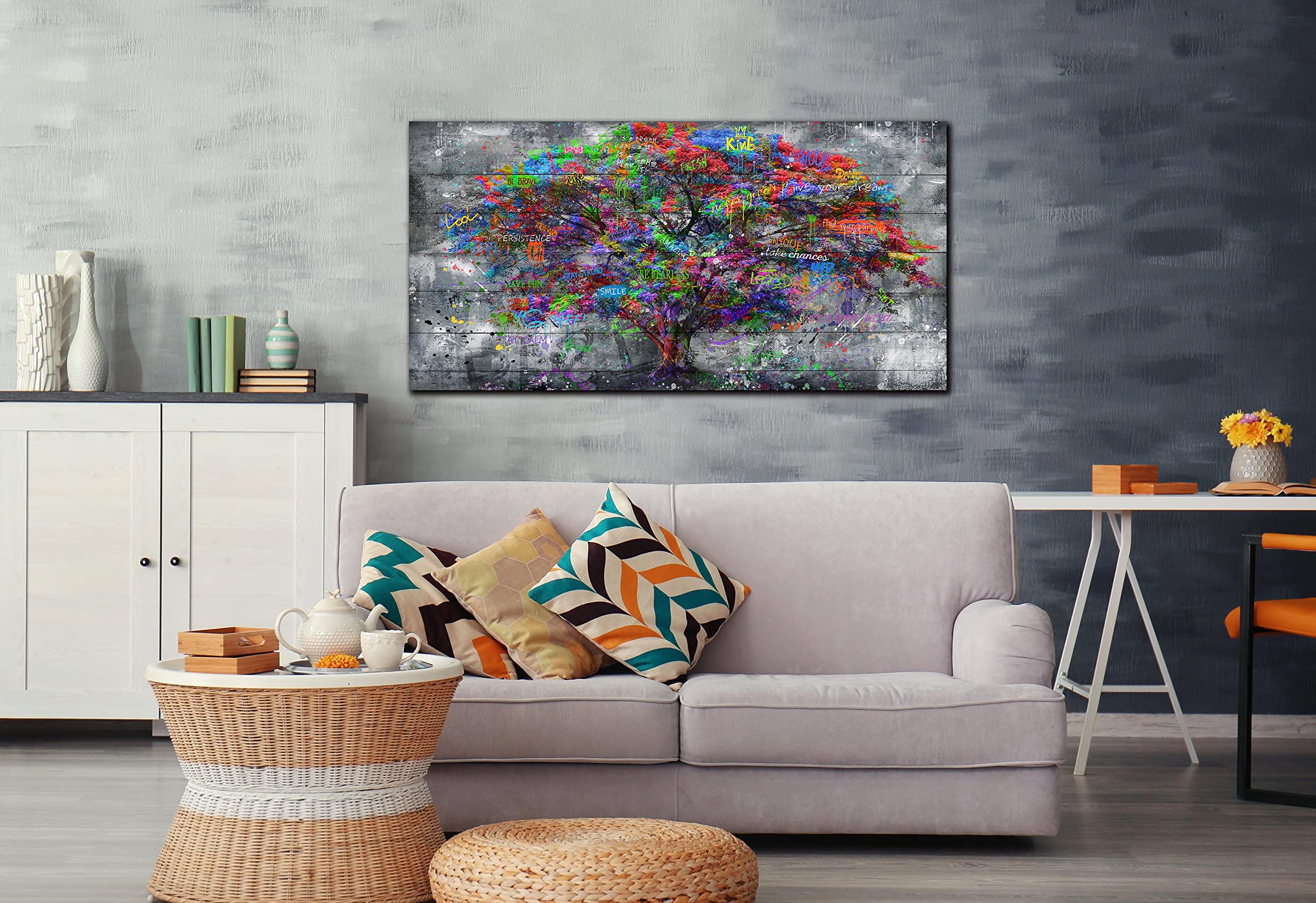 Sixttart Floral Wall-Decor - Banksy Canvas Wall Decor - Graffiti Wall Art For Living Room Ready To Hang Size 40'' X 20''