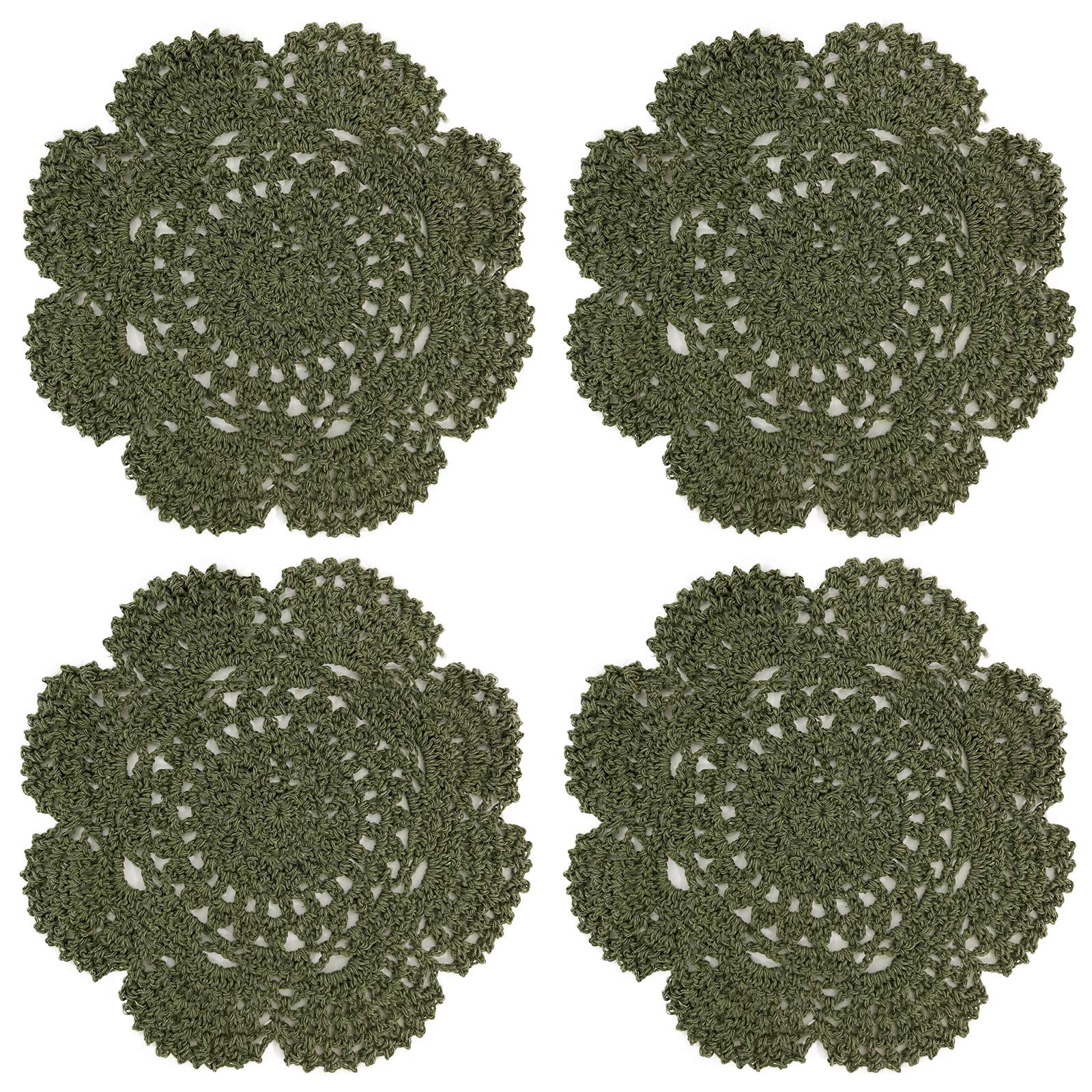 Phantomon 8 Inch Doilies Crochet Round Lace Doily Handmade Placemats 100% Cotton Crocheted Coasters, Pack Of 4 (Green)