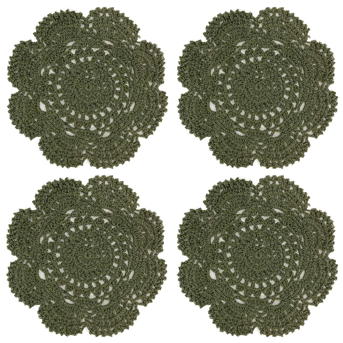 Phantomon 8 Inch Doilies Crochet Round Lace Doily Handmade Placemats 100% Cotton Crocheted Coasters, Pack Of 4 (Green)