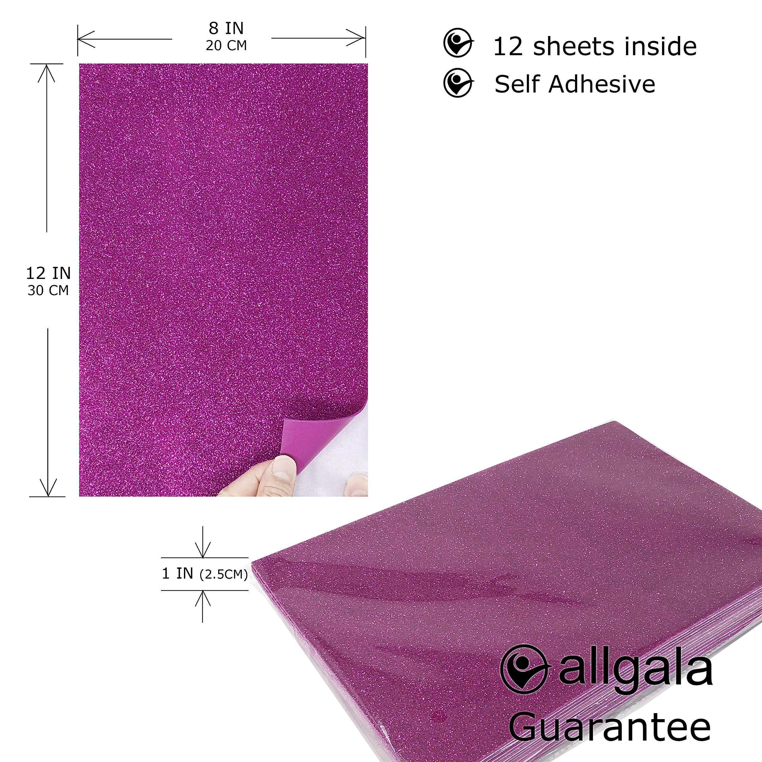 Allgala 12 Pack Self-Adhesive Glitter Eva Foam Paper 8X12 Inch Sheets-Fuchsia-Cf85212