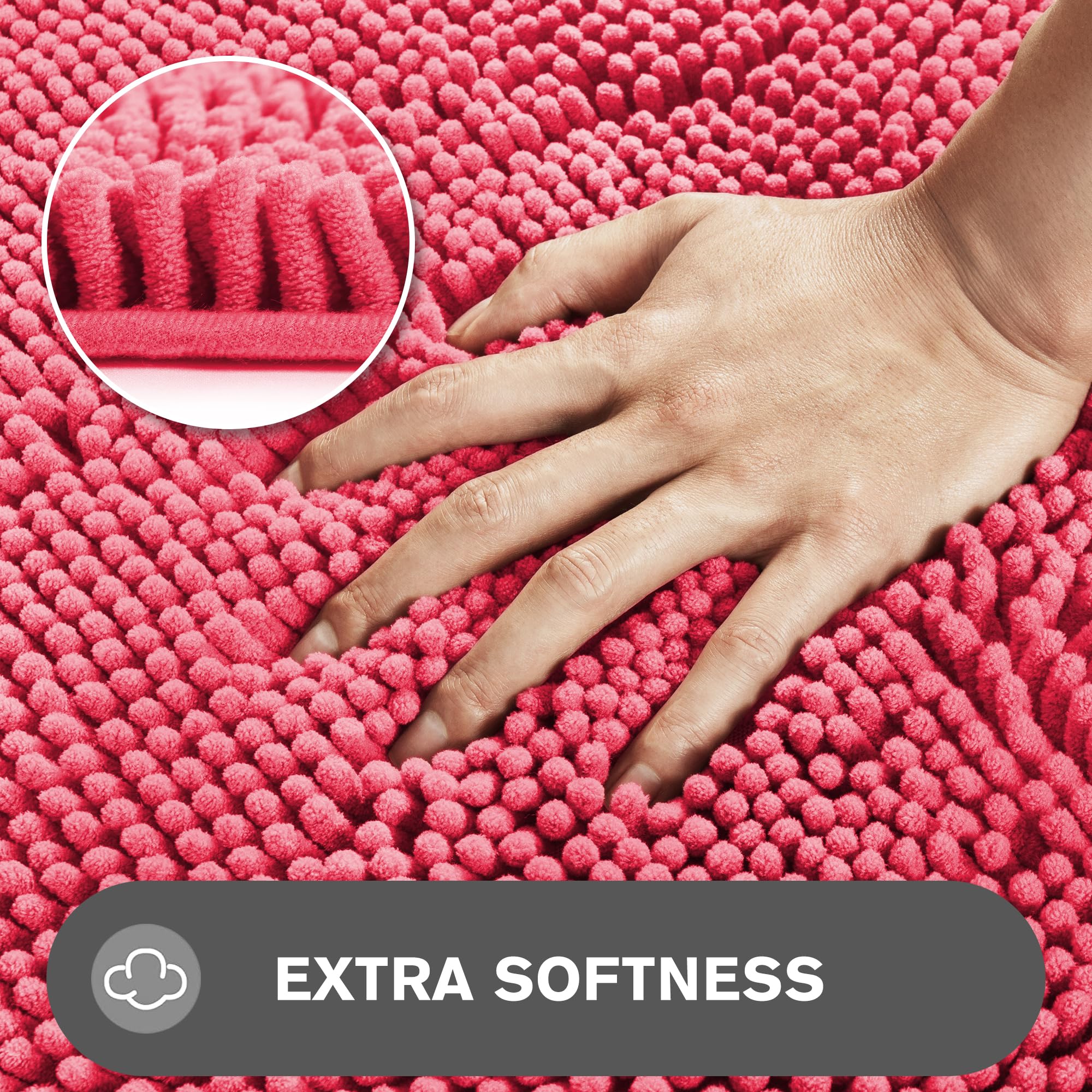 Pureswan Hot Pink Bathroom Rugs - Absorbent And Washable Bath Mat, Non-Slip, Thick Soft Chenille Bath Rugs For Bathroom Floor, S