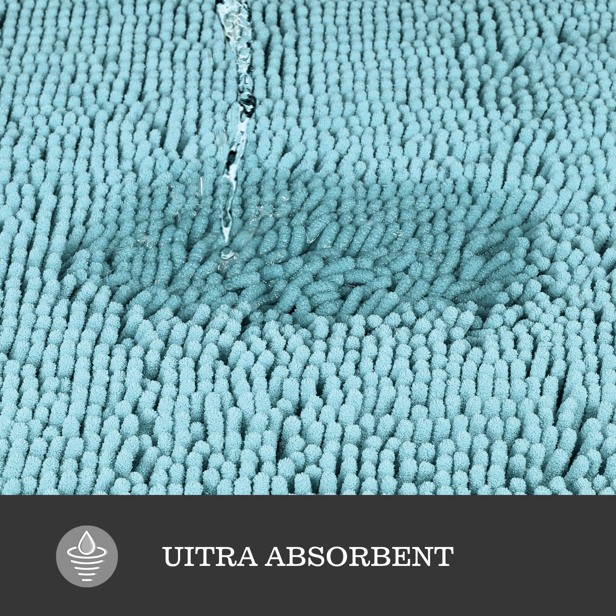 Yeaban Baby Blue 47 X 17 Bathroom Rug - Thick Chenille Bath Mats | Absorbent And Washable Bath Rug Non-Slip, Plush Rugs For Bath
