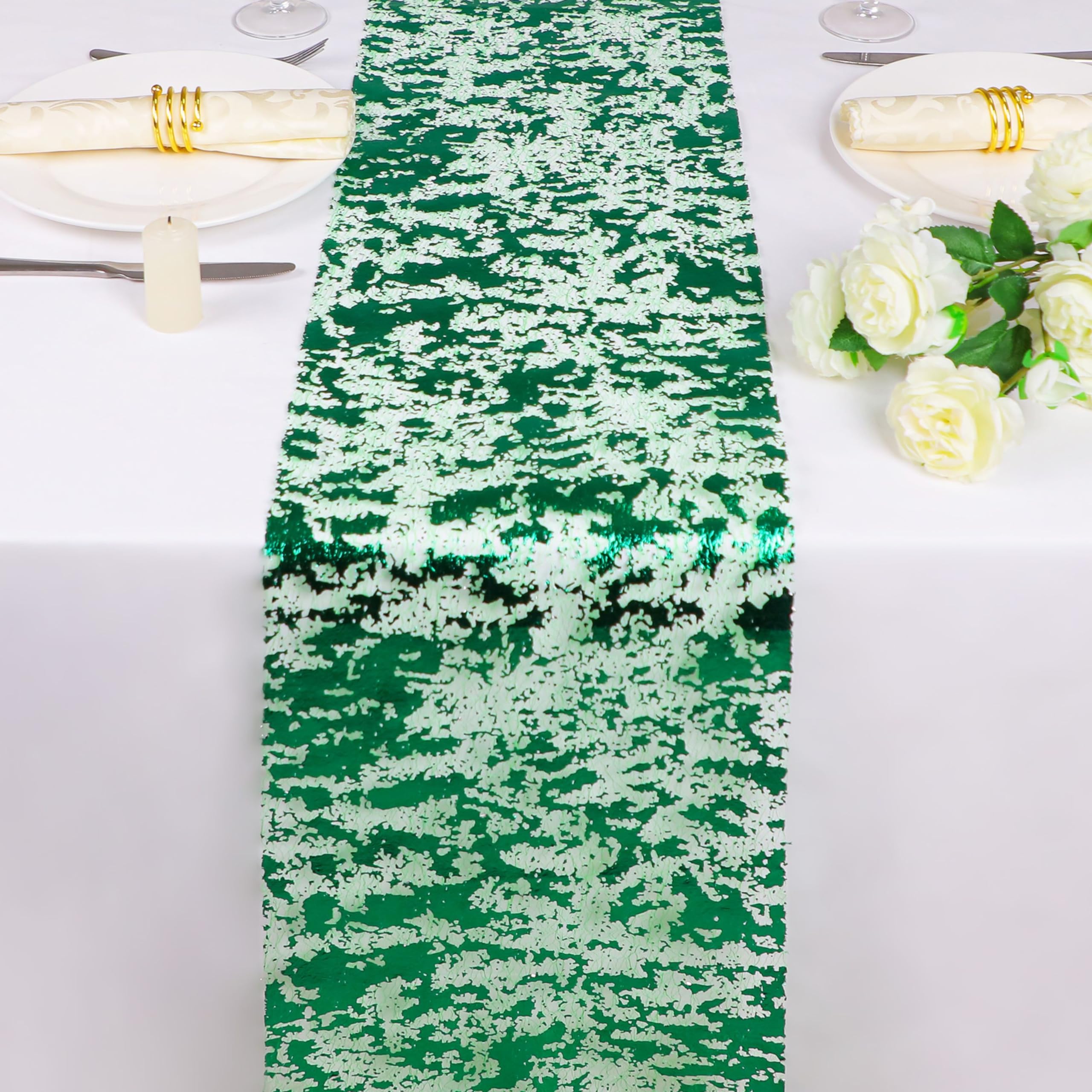 Snowkingdom 2 Pieces Green Table Runner, Christmas Winter Table Decorations, 11X108 Inch Sequin Glitter Metallic Thin Mesh Table