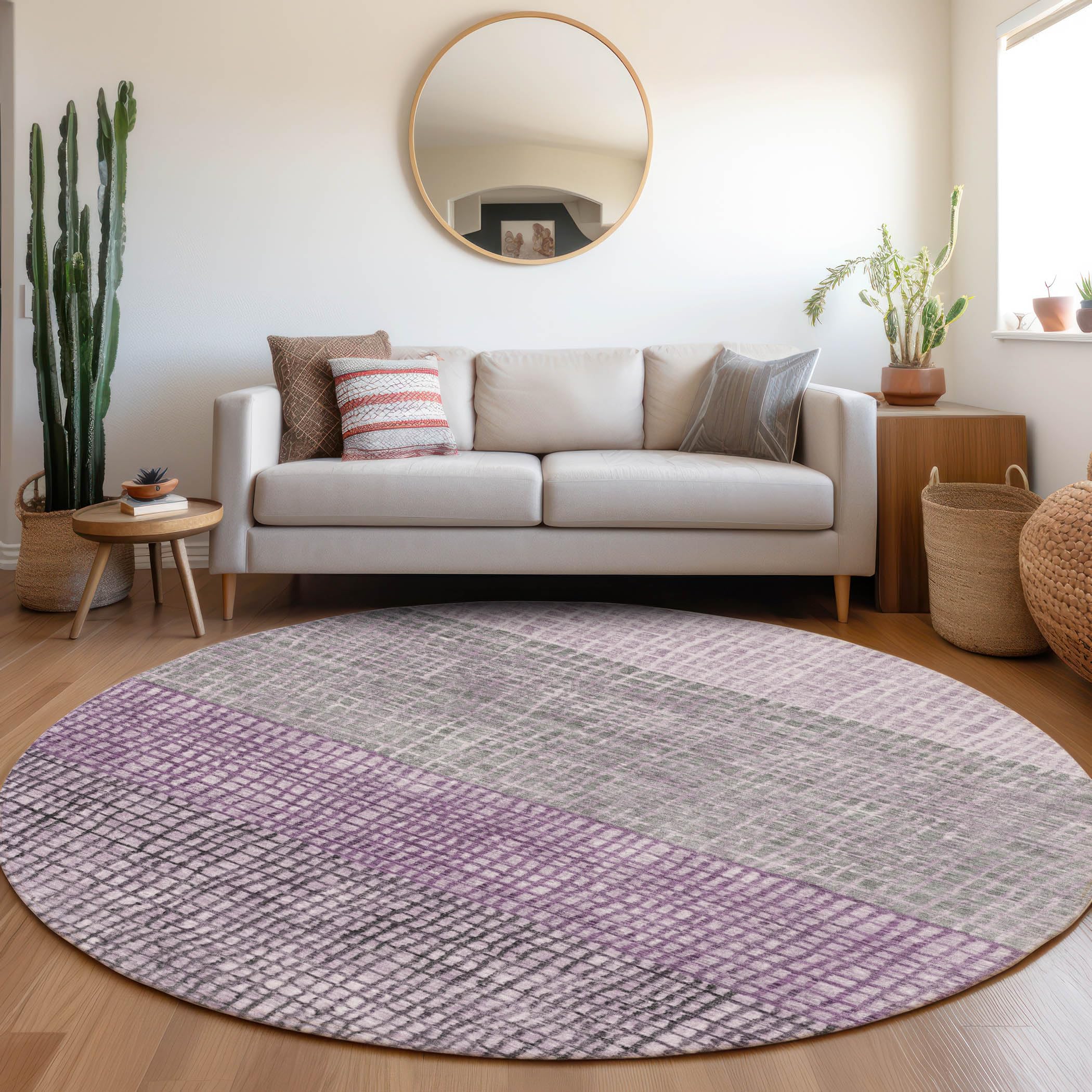 Machine Washable Indoor/Outdoor Chantille Plum 8 x 8 Round Rug