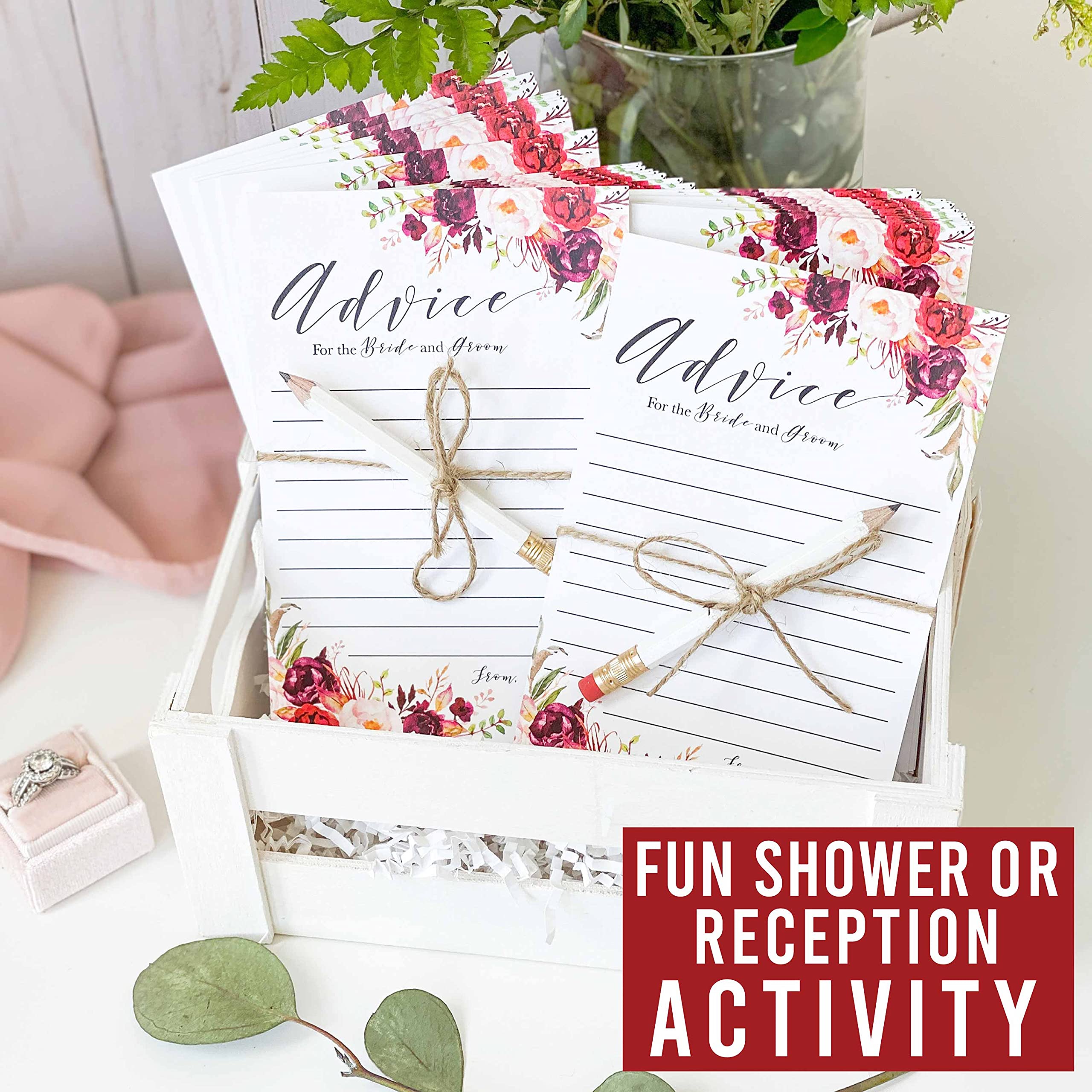 50 Floral Wedding Advice Cards For Bride And Groom, Wedding Guest Book Alternative, Advice And Wishes For The Mr And Mrs, Advice